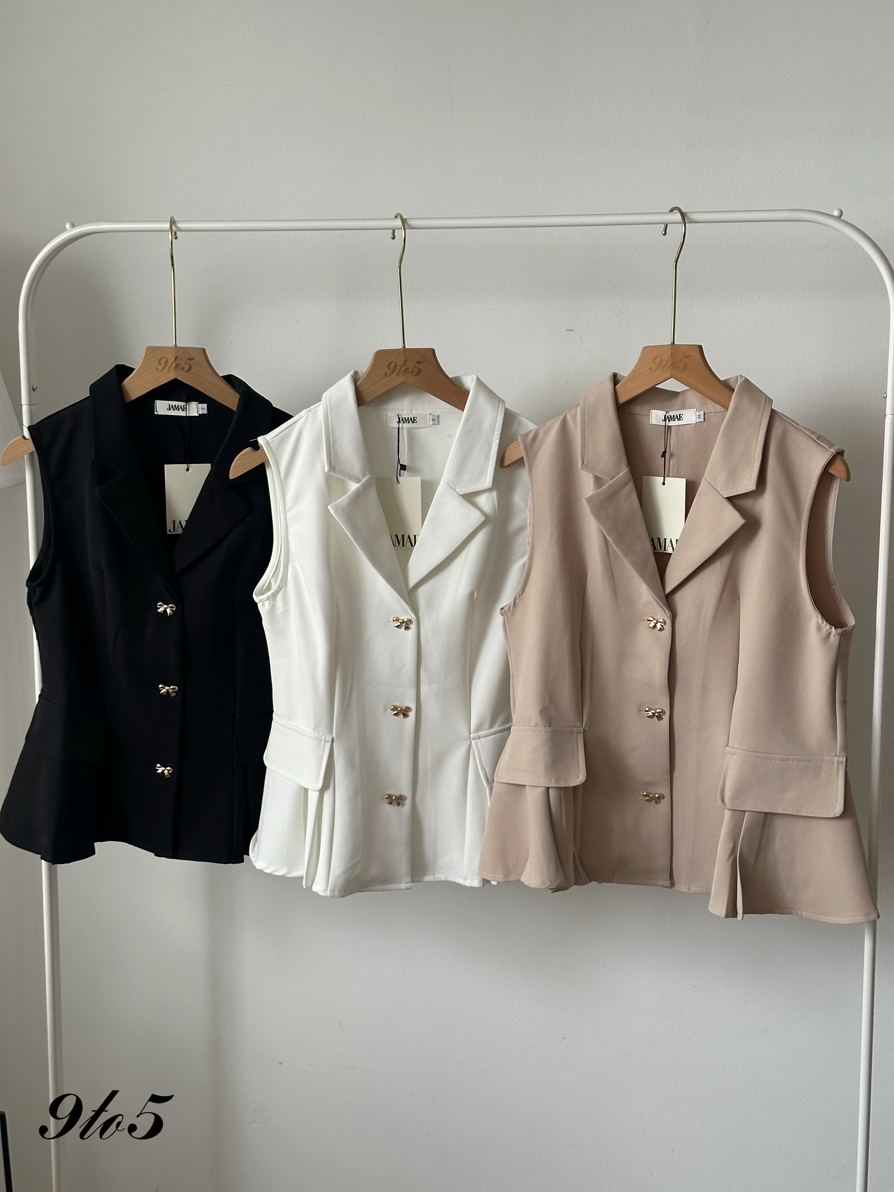 T4207 Ribbon Button Blazer Vest - 3 Colors 