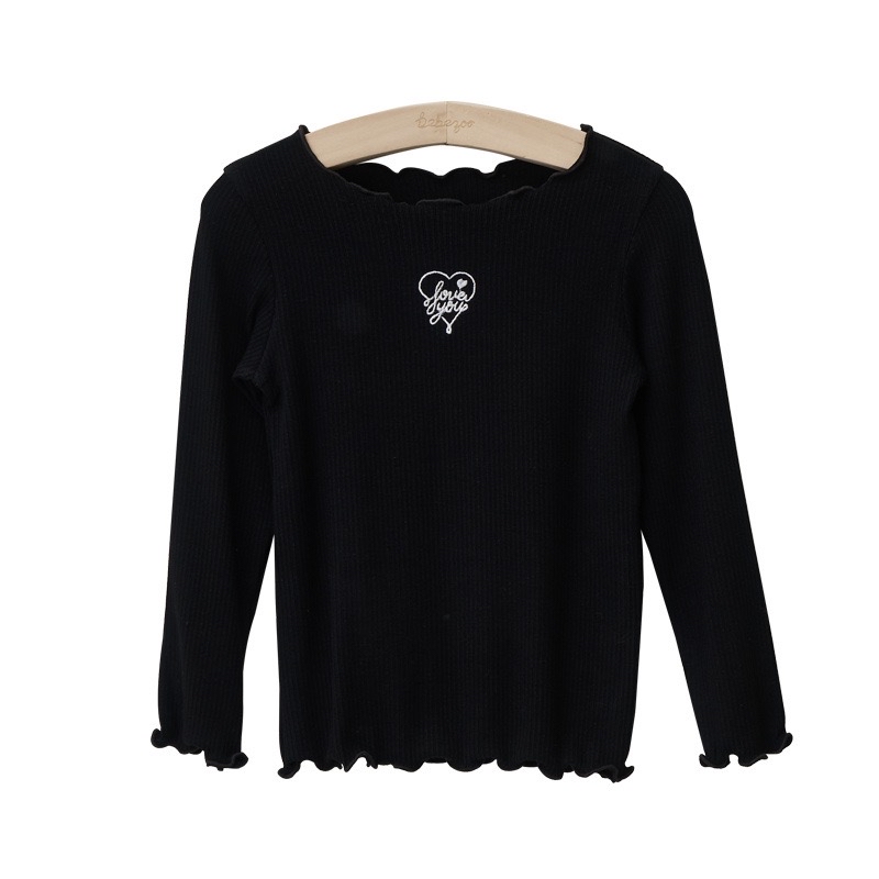 圓領刺繡愛心木耳邊打底衫