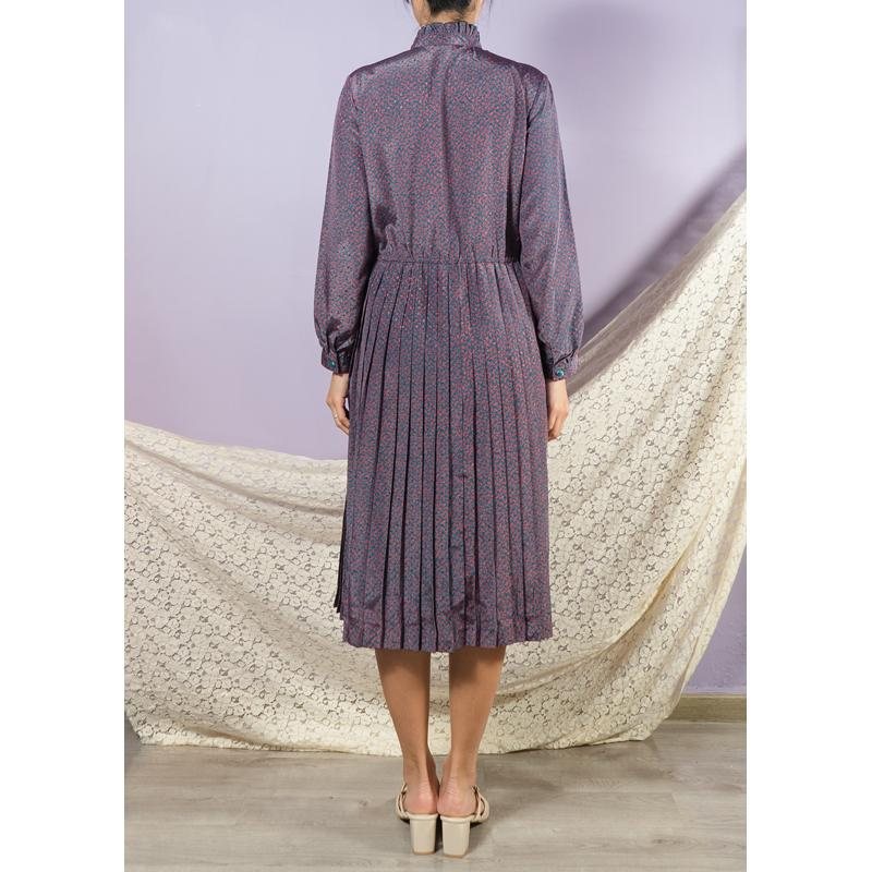 Vintage Japanese Abstract Pattern Ruffle Collar Pleated Long Sleeve Dress(MT1608-136)