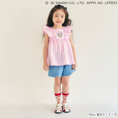 🆕【⭐訂購⭐】🇯🇵日本直送🌀#Sanrio 刺繡 立體花朵 荷葉褶邊 條紋 上衣［2款選］🌀 [ELDA-0265][260529]