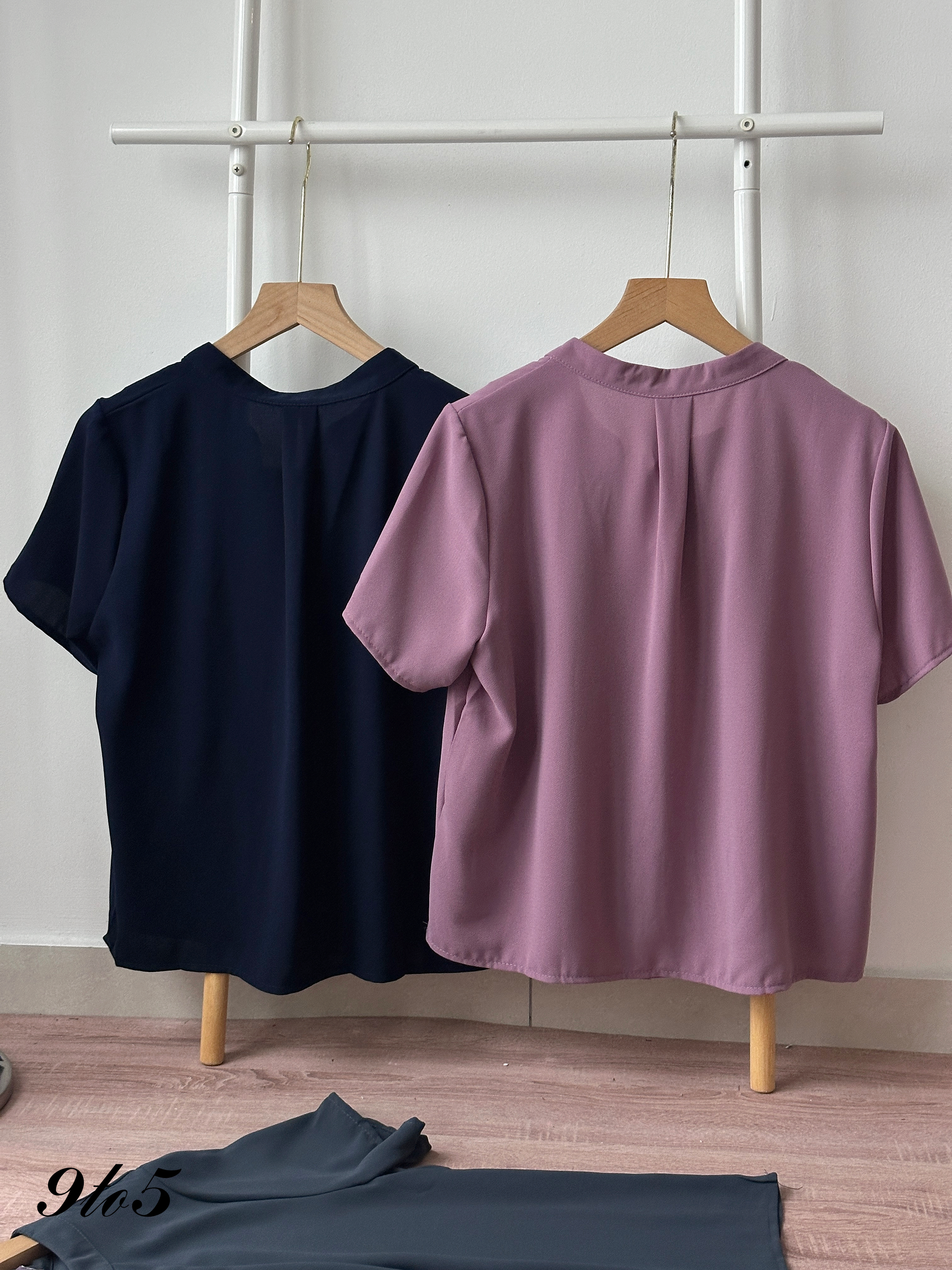 T4439 Short Sleeve Stand Collar Blouse - 3 Colors 