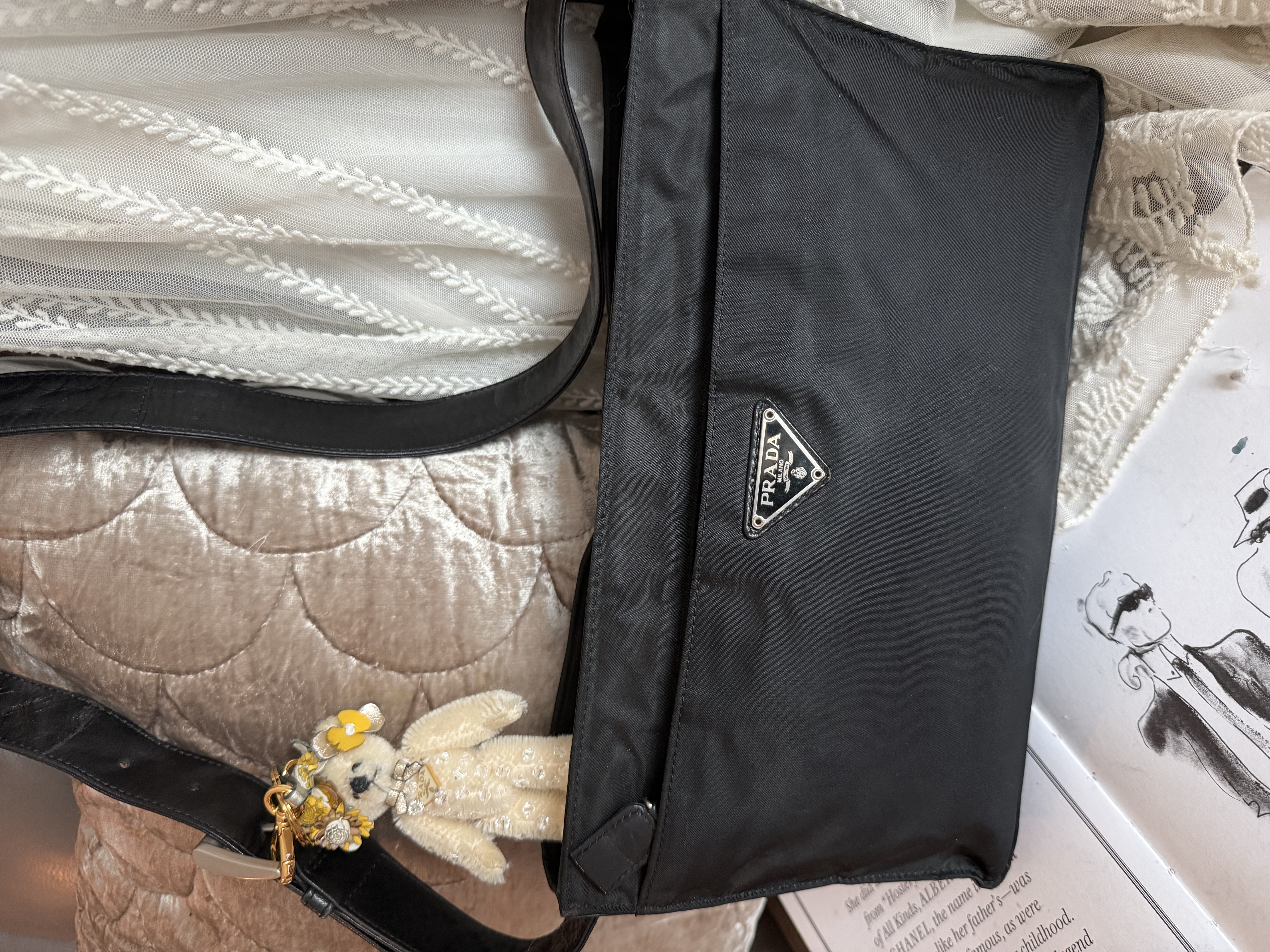 prada黑色 re nylon black leather bag 