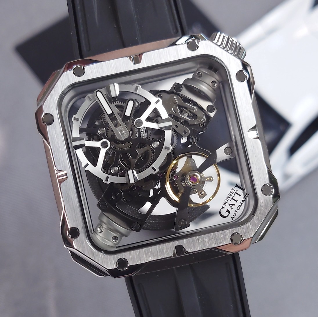 Bonest Gatti 現貨發售 方型全鏤空機械錶 BG4001-R1