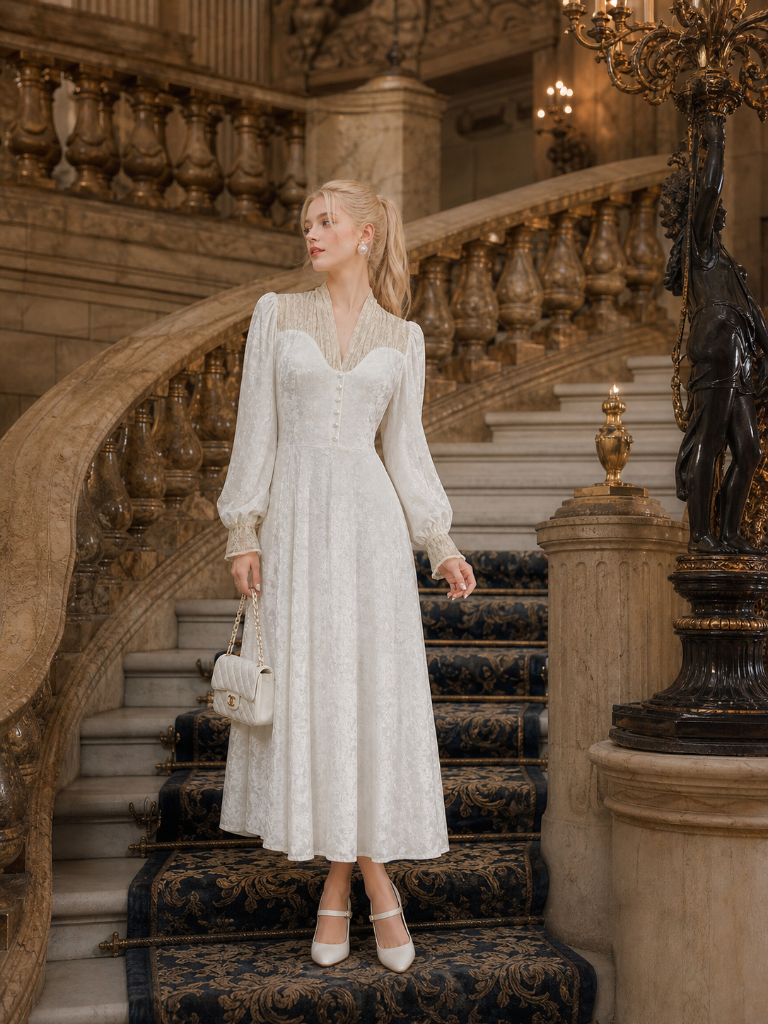 月光下的維多利亞 ∙ 維多利亞復古蕾絲拼接絲絨禮服 Moonlit Victorian Serenade ∙ Vintage Lace-Panel Velvet Gown