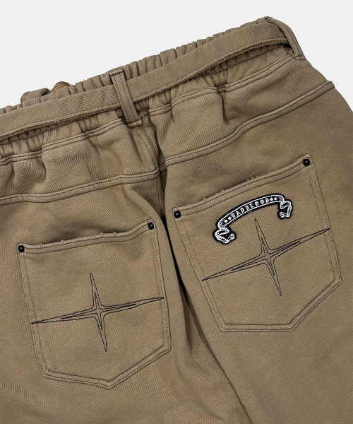 Destroyed Raw-Edge Joggers - Dark Tan