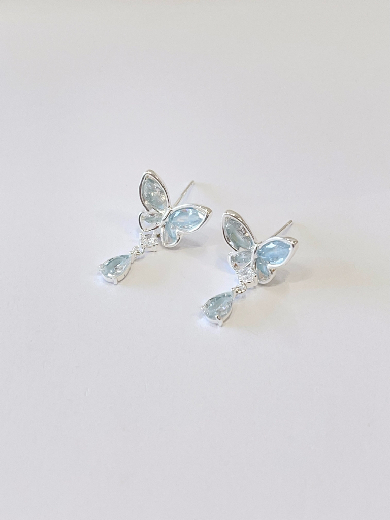 梦幻色系锆石蝴蝶水滴耳环