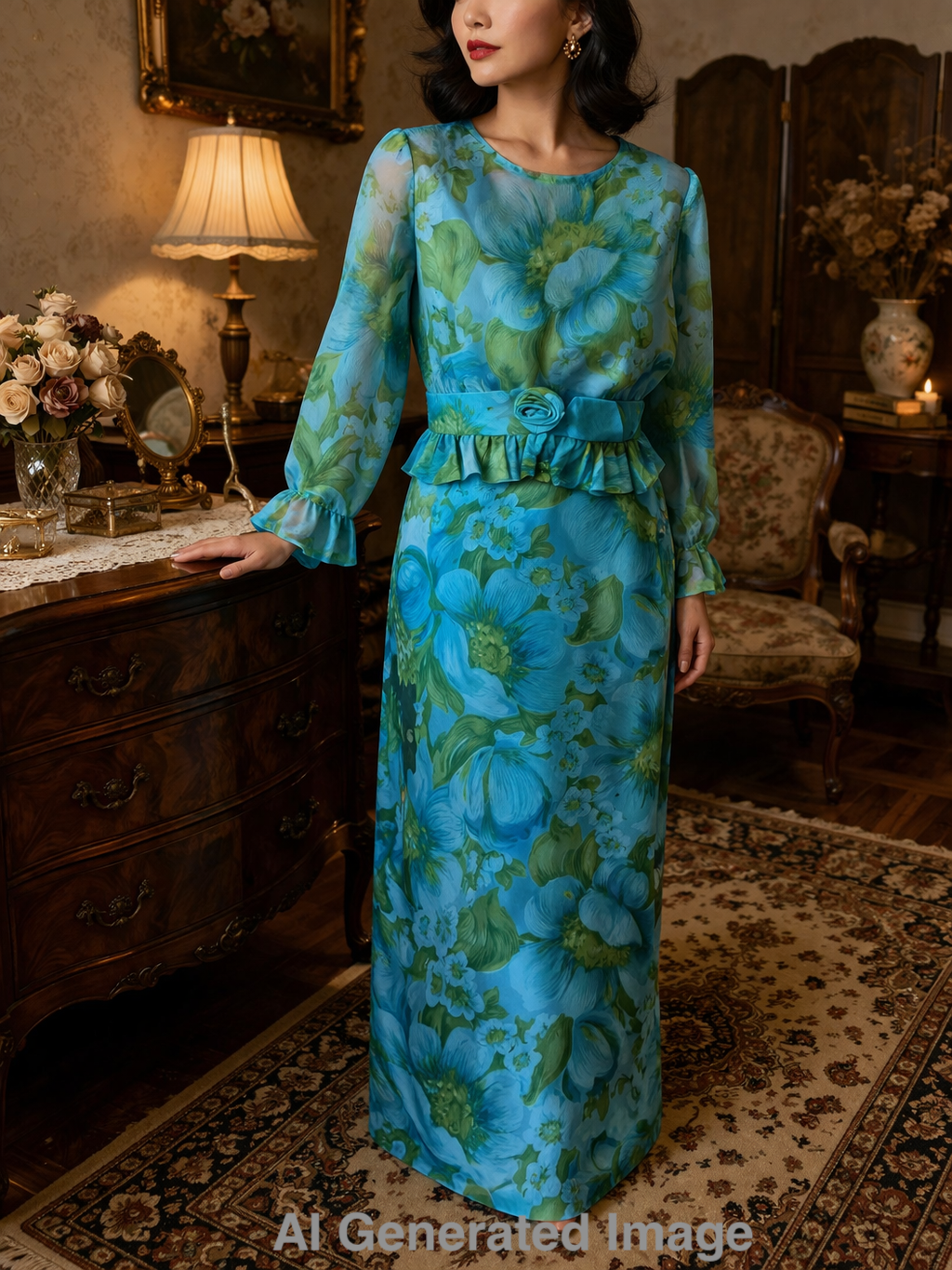 **Preview - Vintage 1970s Floral Twin Set - Sleeveless Dress + Top from Canada (MT2257)