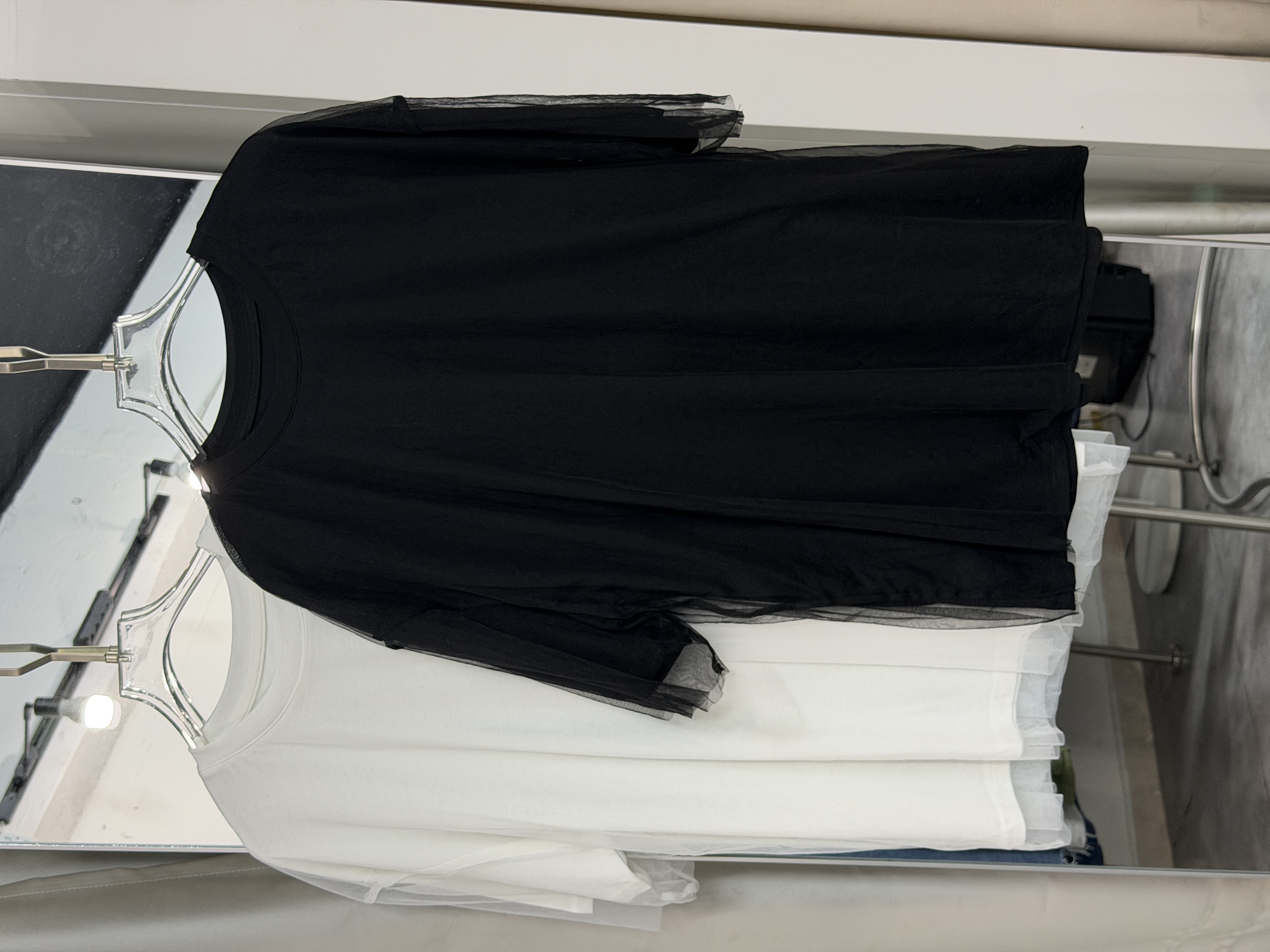 透視感網紗拼接寬鬆T恤