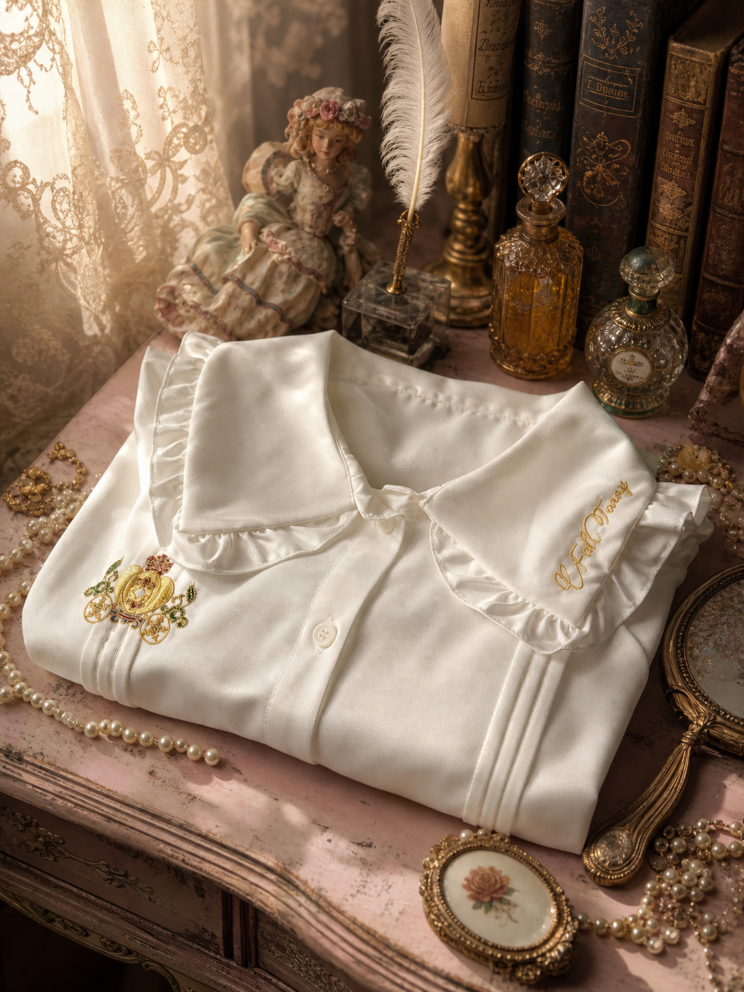 莊園的回憶錄 ∙ 典雅宮廷刺繡荷葉邊長袖襯衫  Manor Memoirs ∙ Elegant Royal Embroidered Ruffle Long Sleeve Blouse