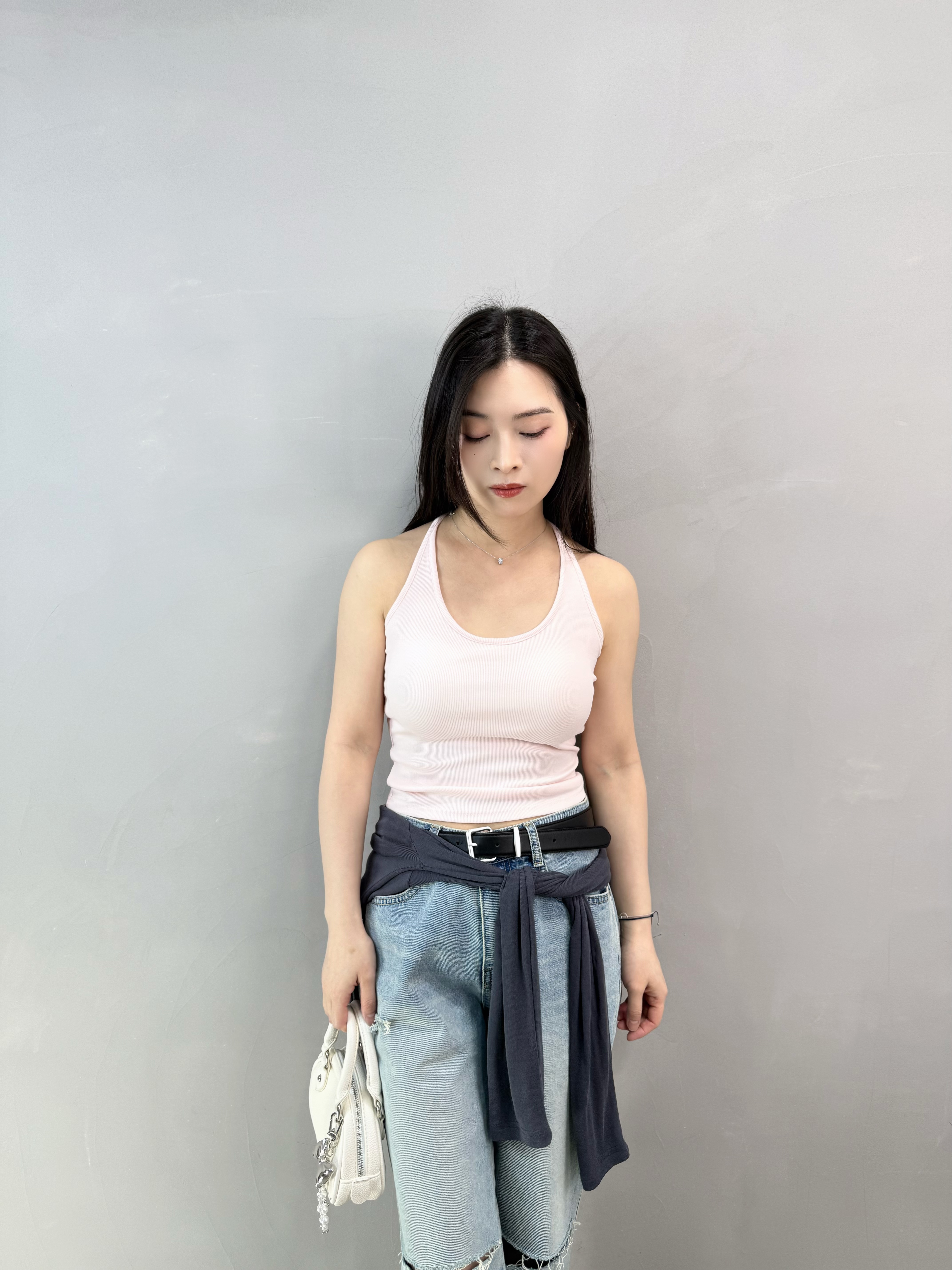 J61 後T帶暗紋長Bra Top