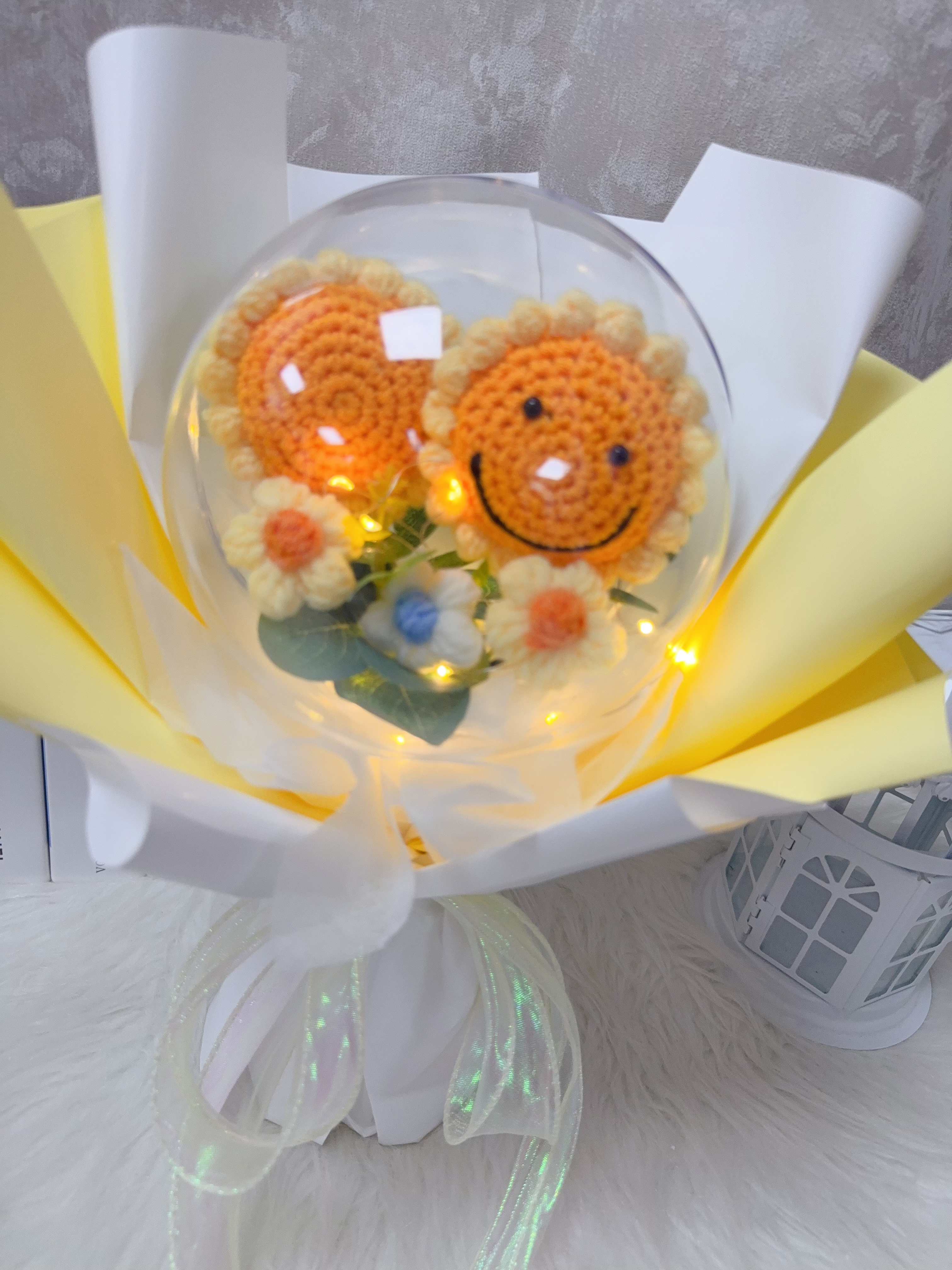 笑臉向日葵波波球編織花花束