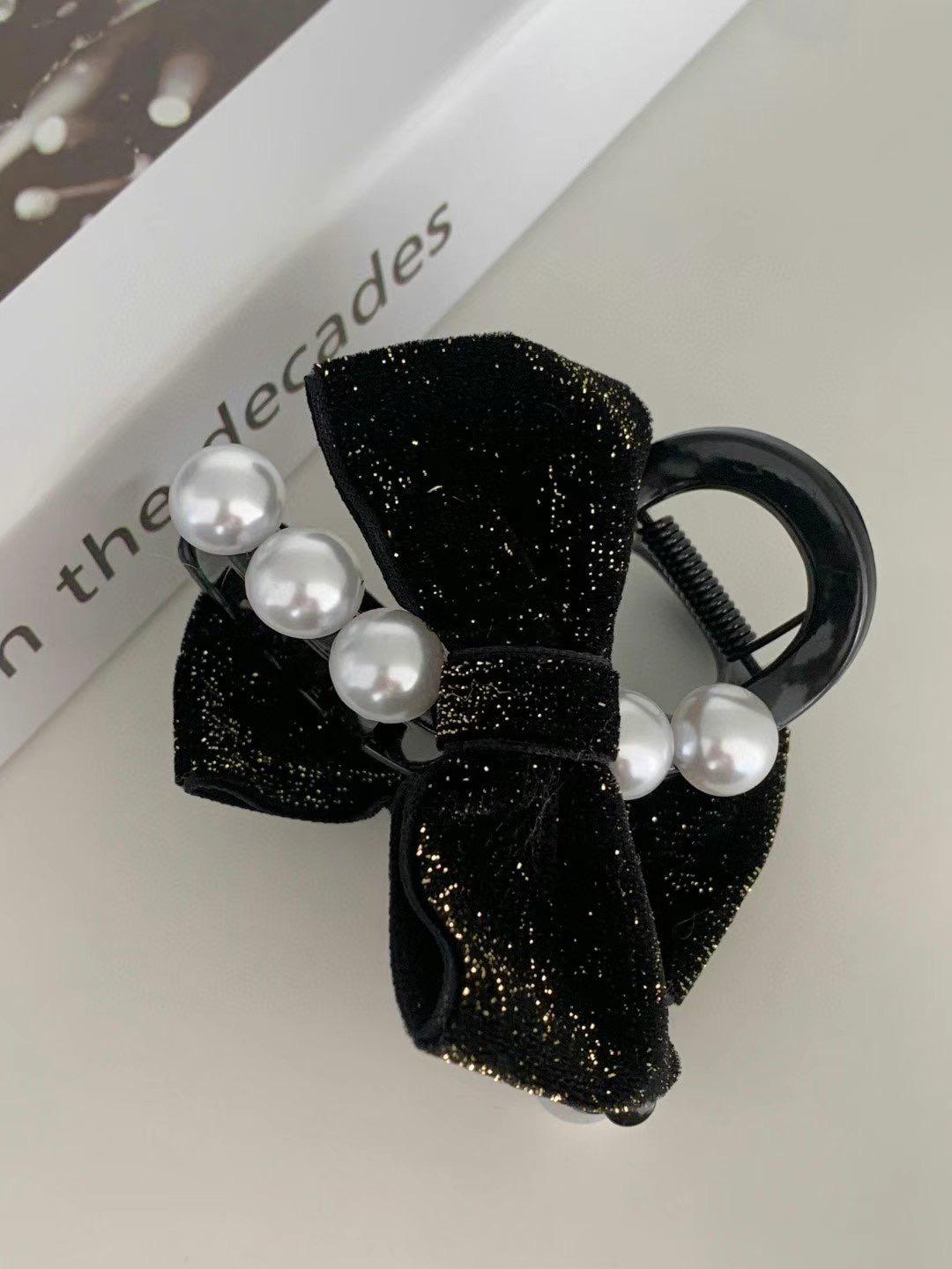 優雅珍珠蝴蝶結髮夾