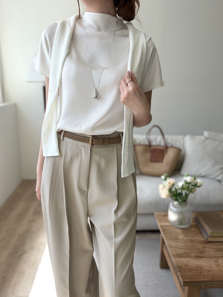Timeless Pleated Flow Pants (Beige)