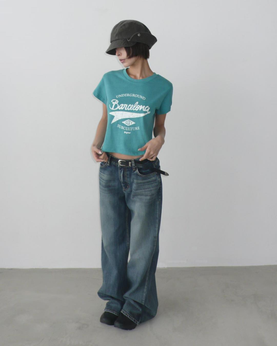 純色印字短裝tee