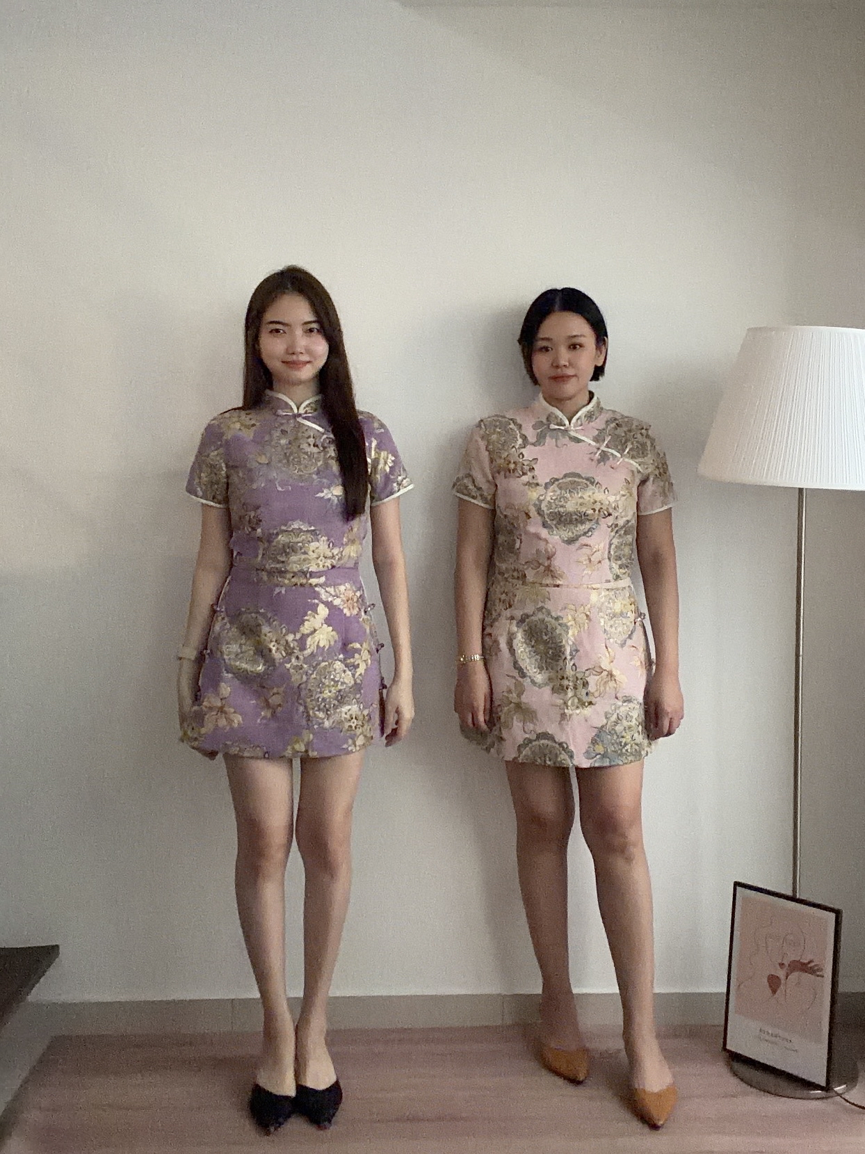 D2380 Floral Jacquard Cheongsam Set - Pink & Purple