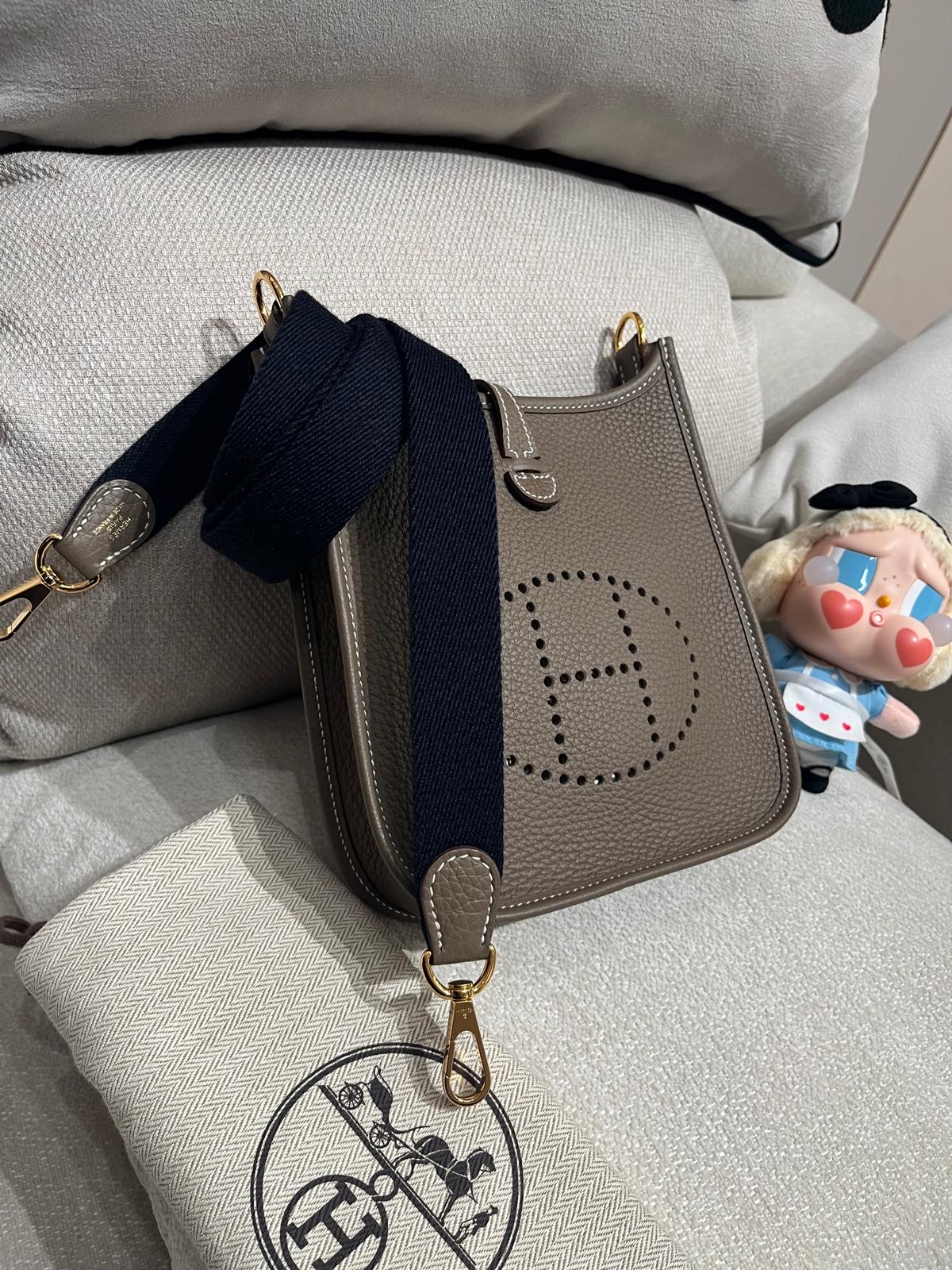 全新 Hermes mini evelyne,STAMP B Etoupe,金扣,100%Authentic,全新未使用品 ✅收據✅dust bag✅box 