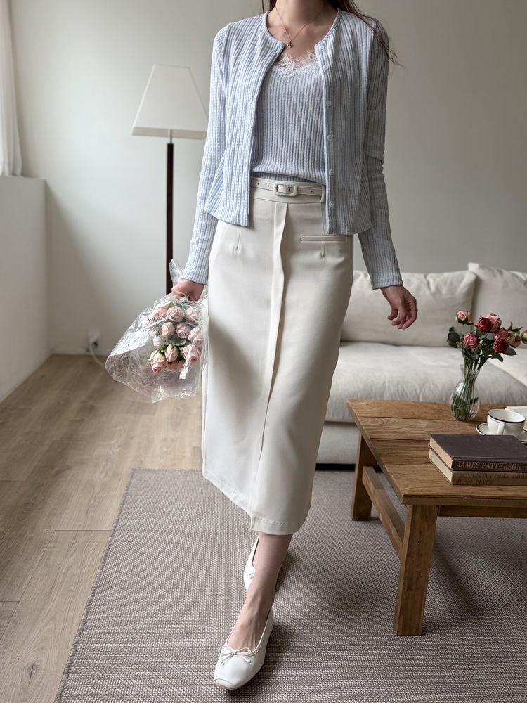 Belted Pencil Skirt (Ivory)