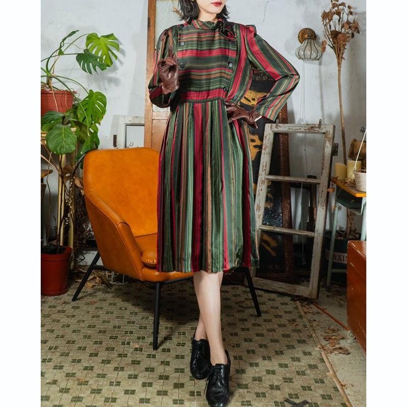 Vintage Japanese Festive Color Side Tie Collar Day & Night Dress - Size L (MT1608-146)