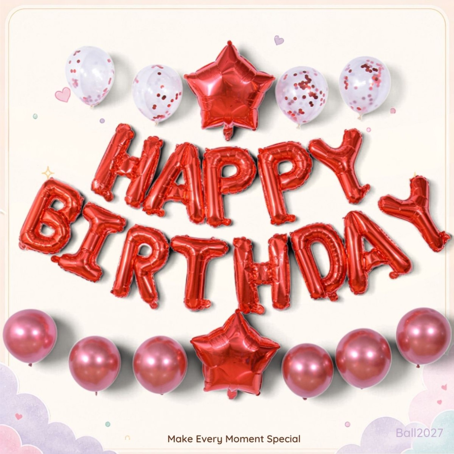 紅色 HAPPY BIRTHDAY 生日派對金屬氣球套裝 星形亮片氣球 Birthday Party Decoration