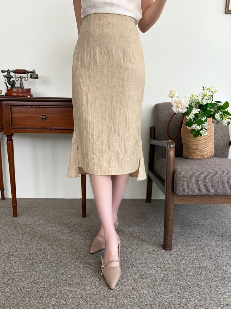 Crinkle Mermaid Skirt (Warm Beige)