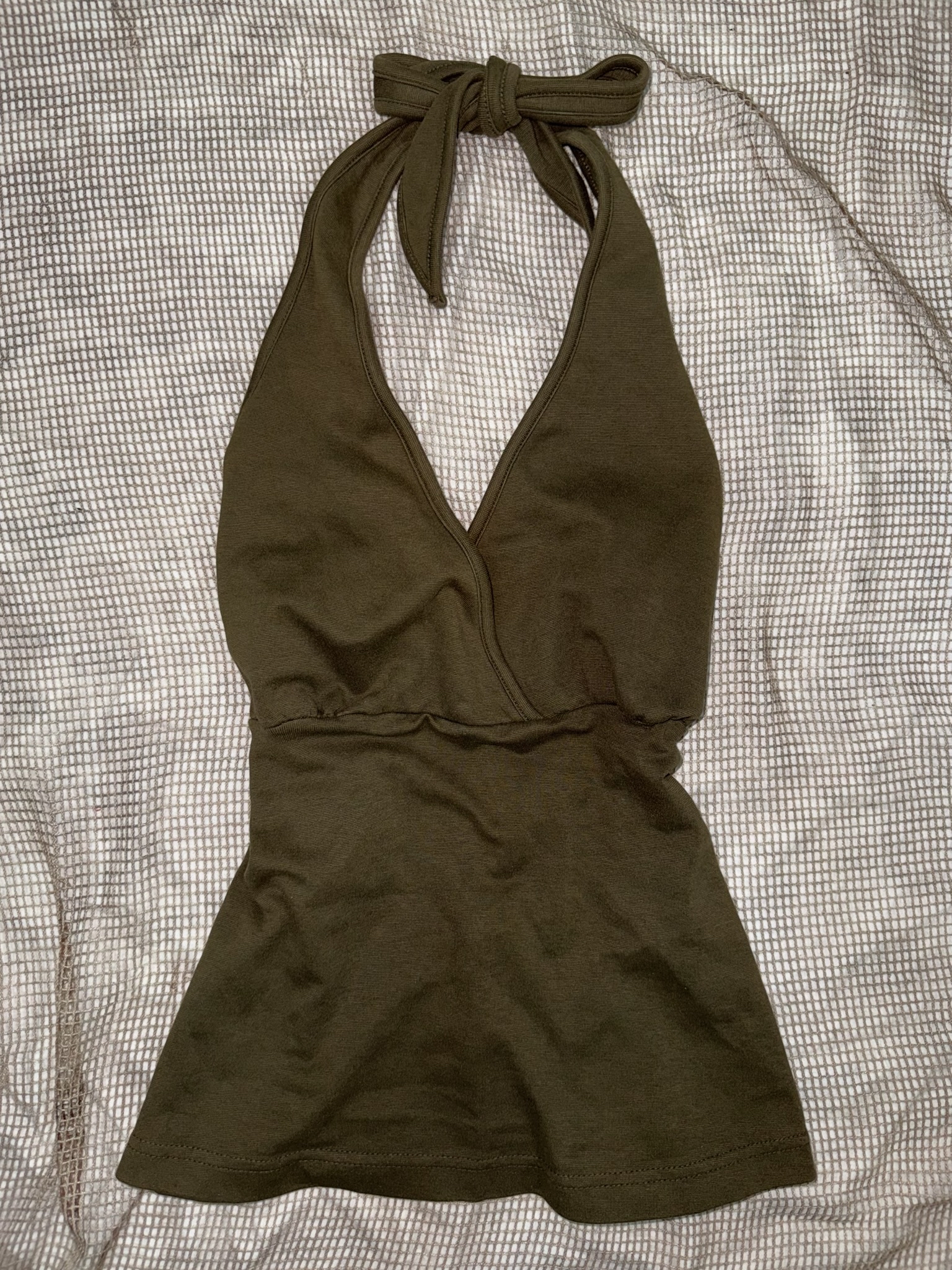Khaki Crossover Plunge Halter Top