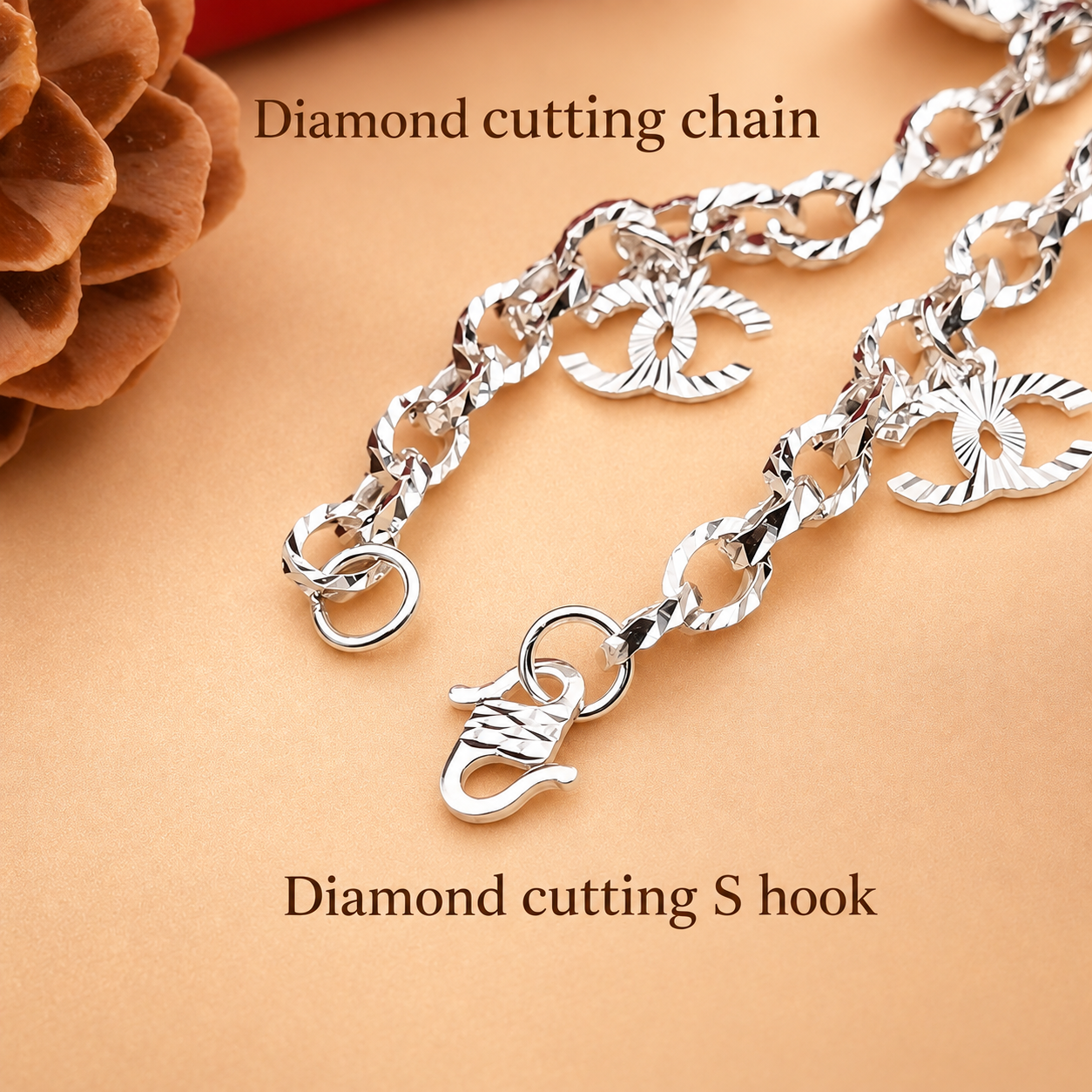 LB2020 Double C pendant & Diamond Cut Link Chain Bracelet