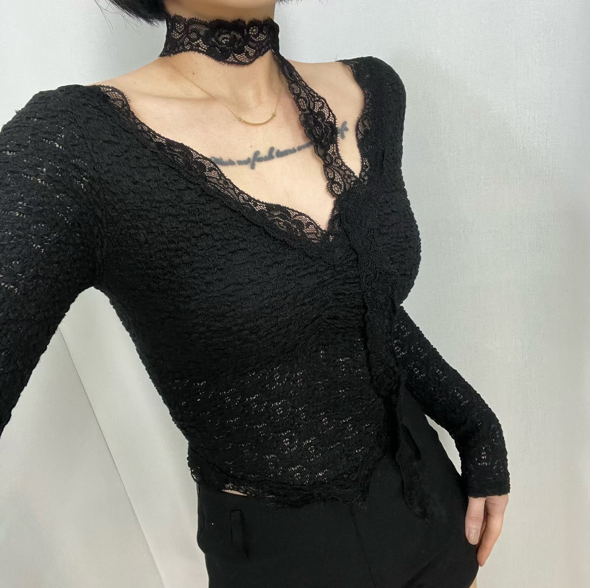 韓國少性感Lacy透薄一字膊外撘