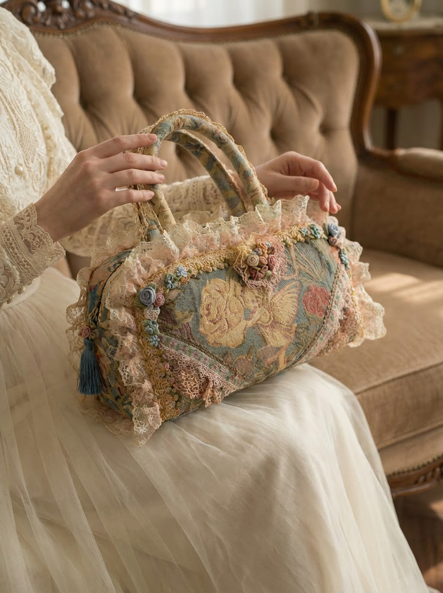 19世紀浪漫主義Angel Antique Victorian Lace Bag