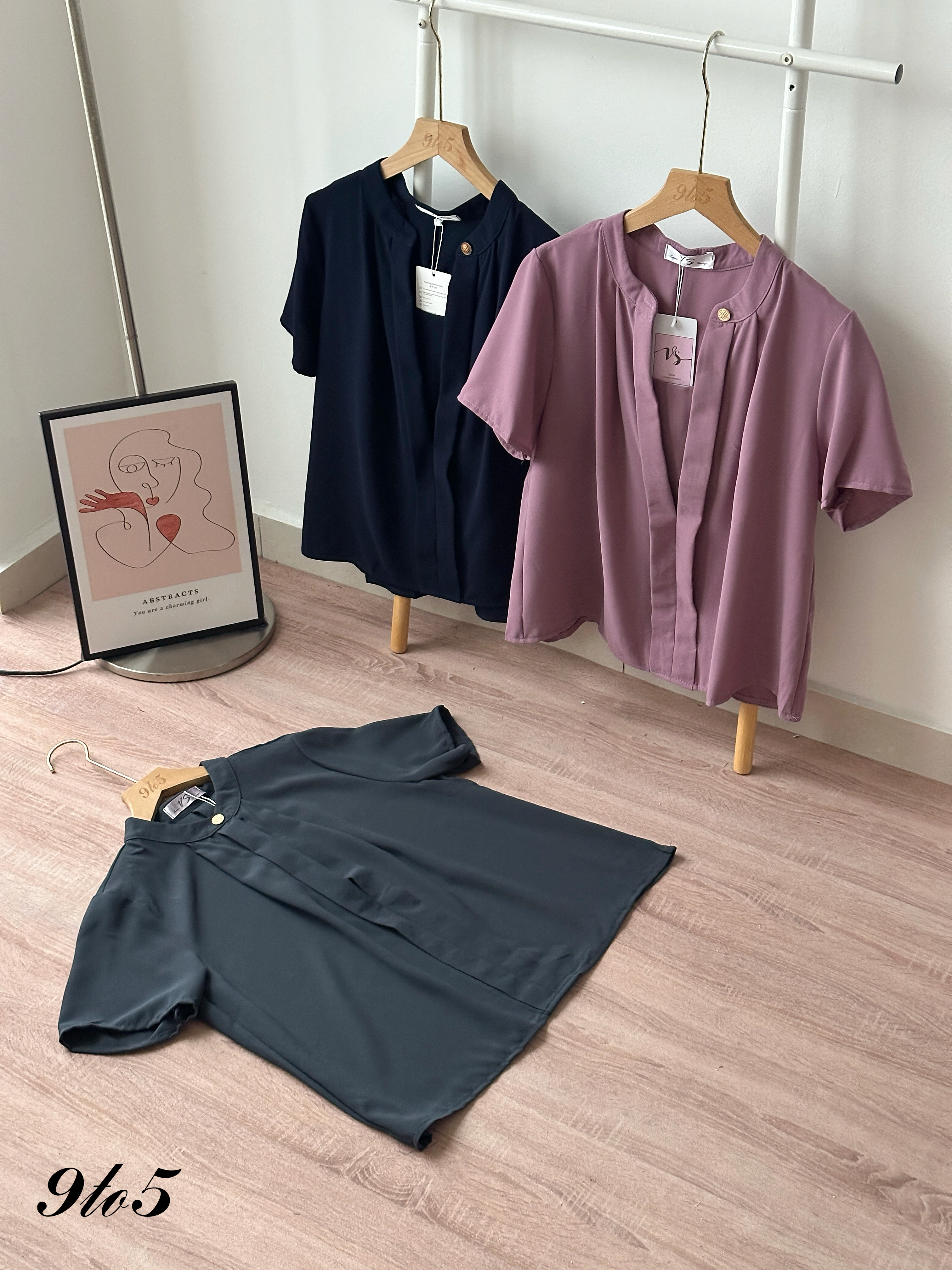 T4439 Short Sleeve Stand Collar Blouse - 3 Colors 