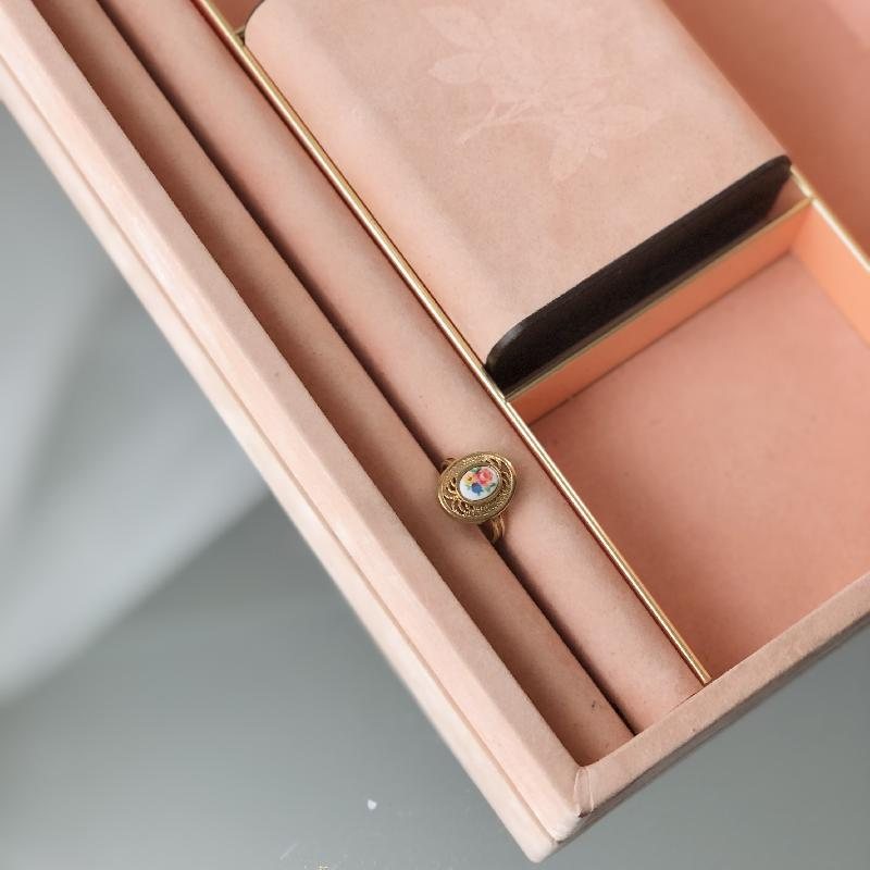 RARE! Vintage Design By Philipp- Appointment To The Royal Swedish Court Light Pink Suede Jewelry Box Set of 2(MT655)