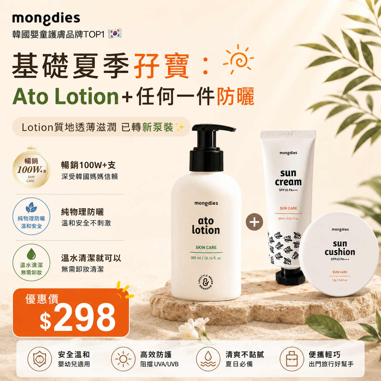 基礎夏季孖寶：Ato Lotion+任何一件防曬 $298