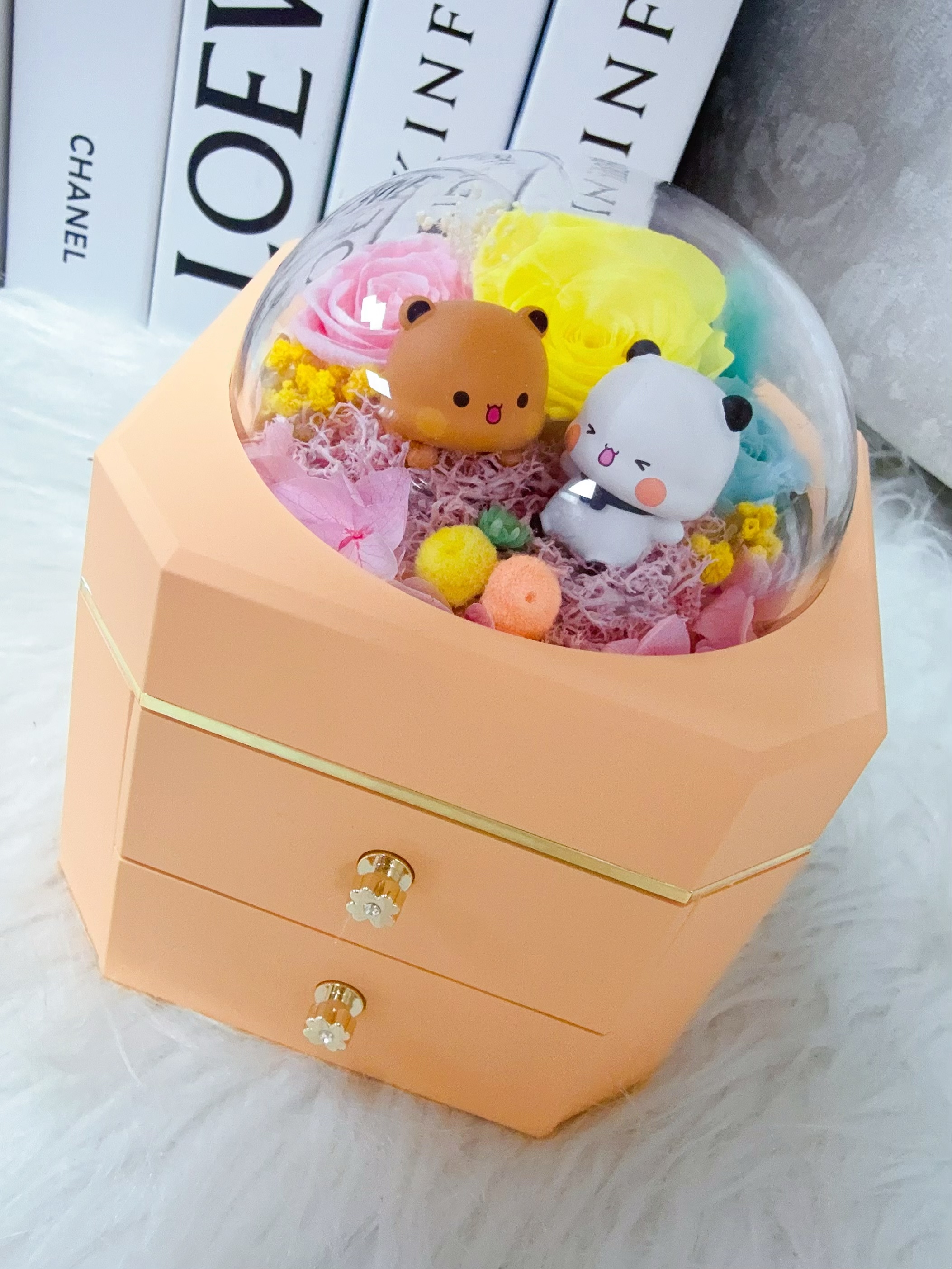 一二布布永生花粉紅飾物盒