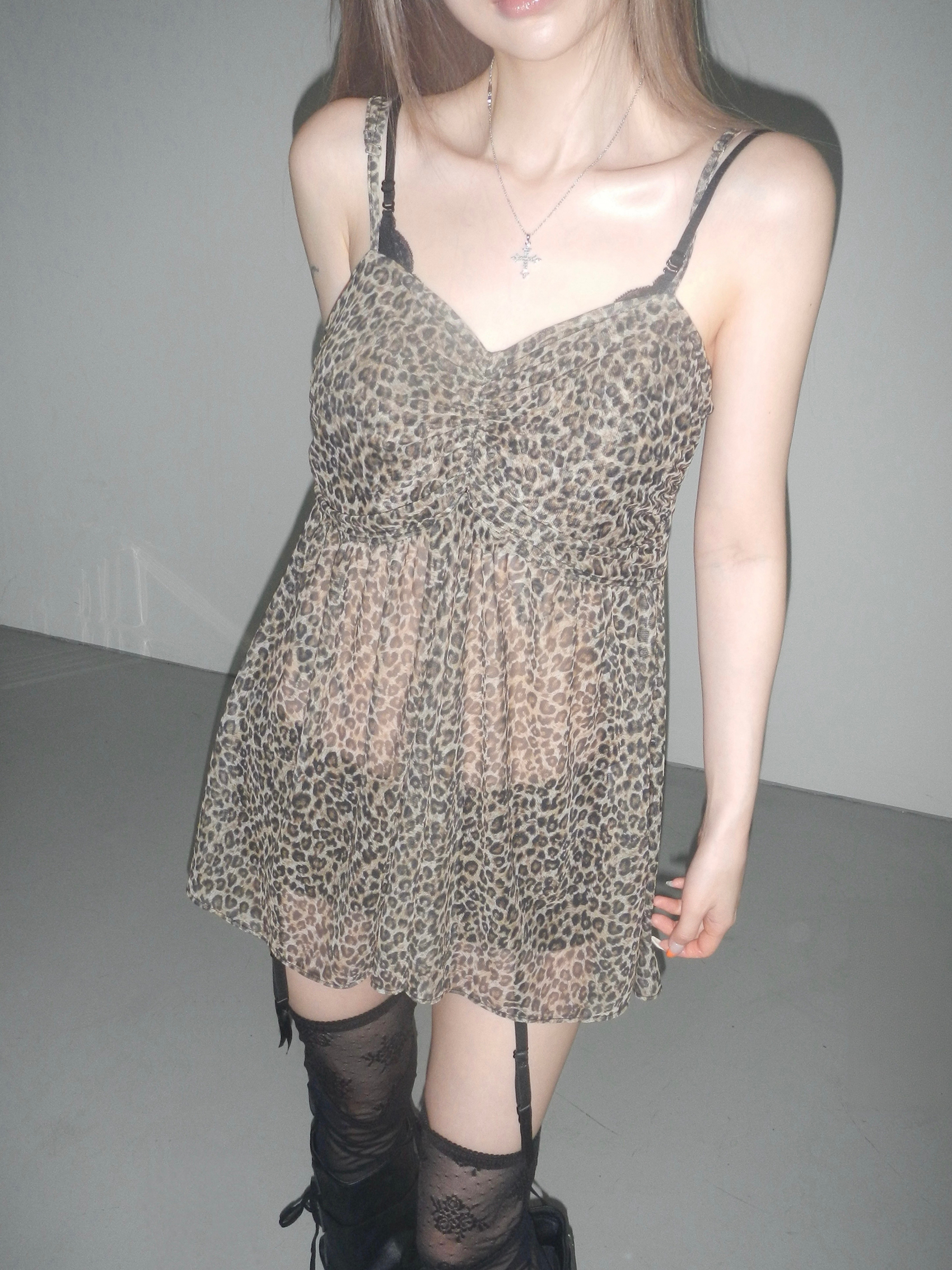 Leopard Mesh Cami Dress