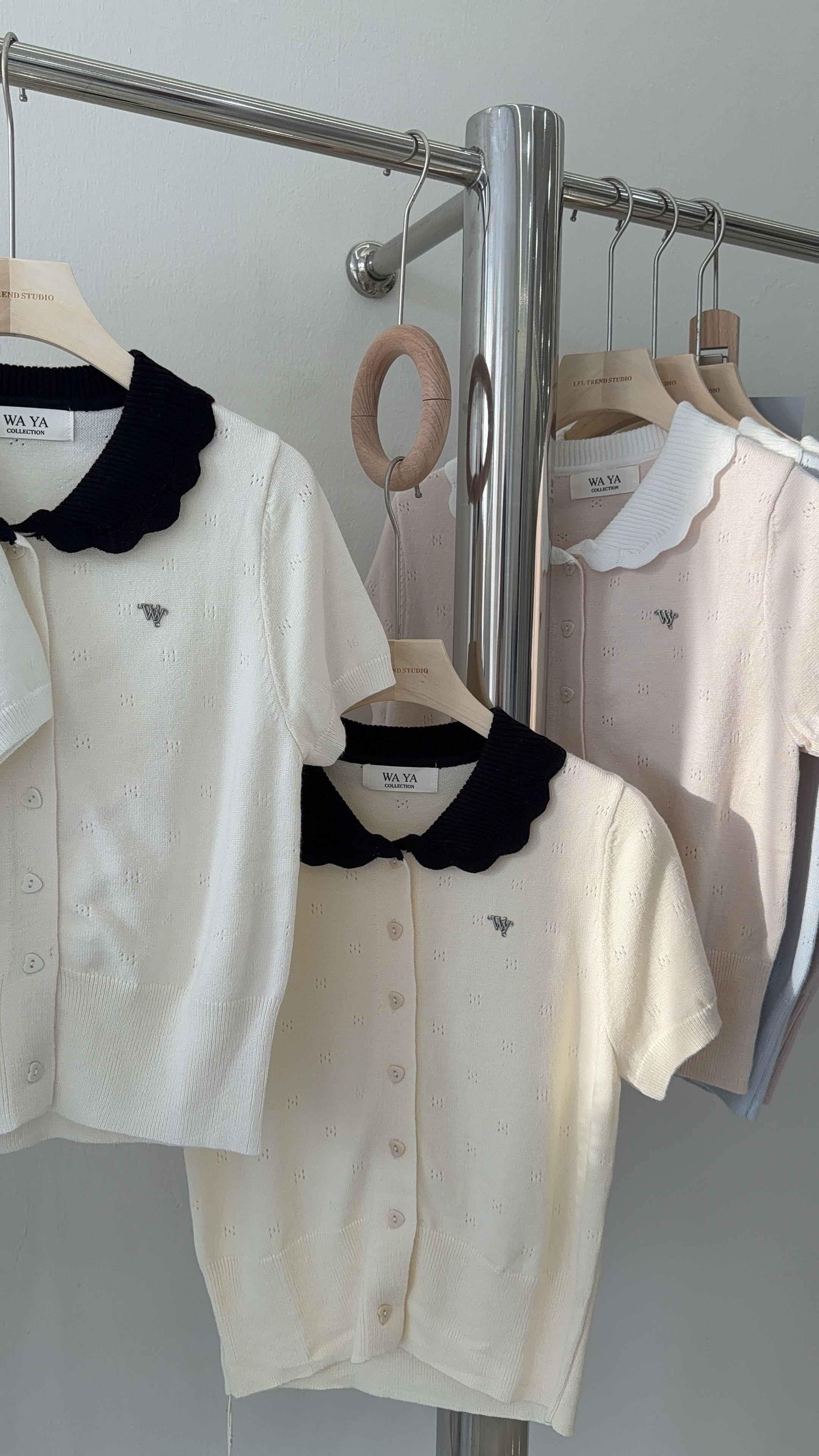 6520 韩系小香风撞色娃娃领短袖