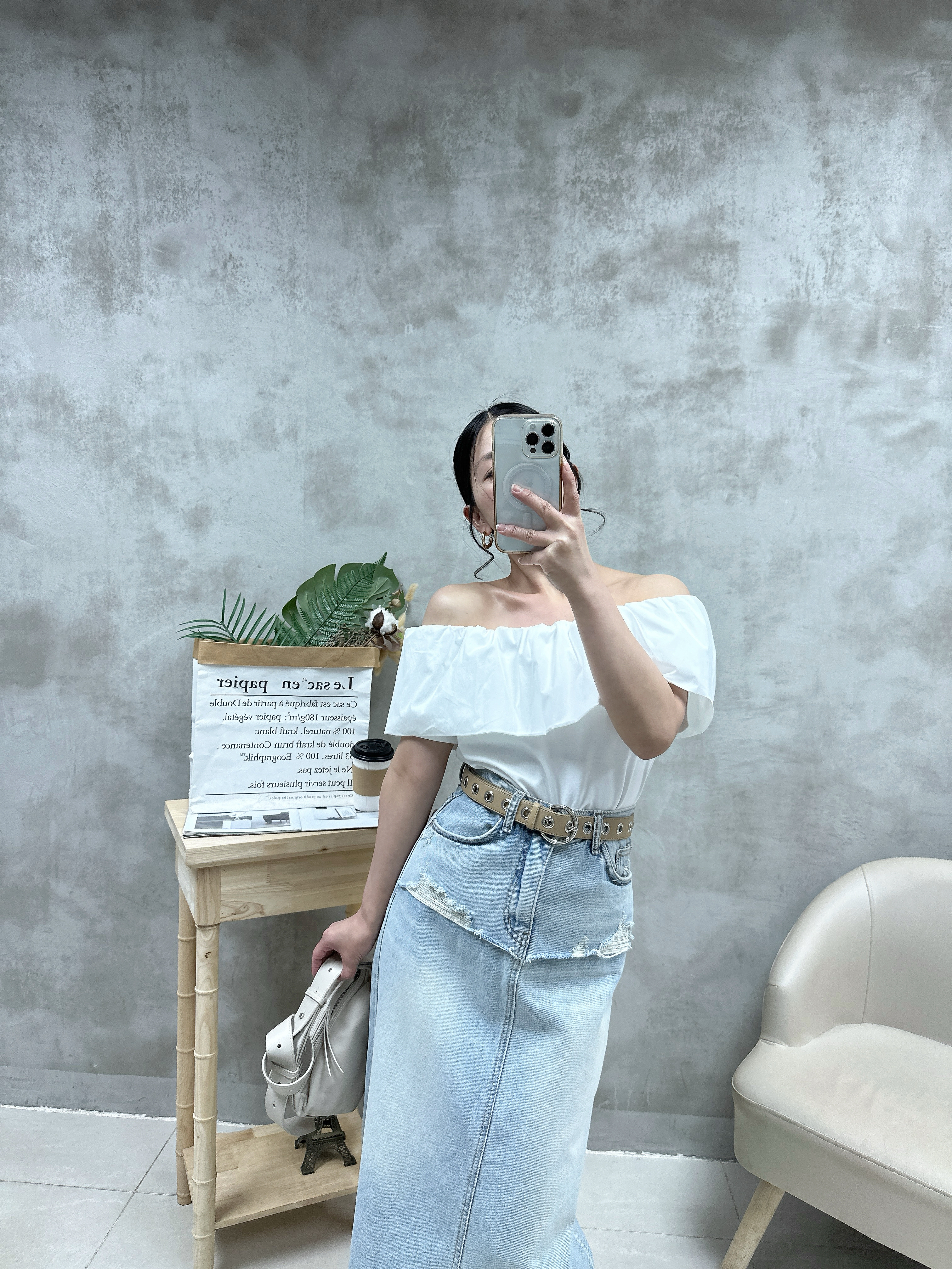 M03 恤衫拼棉兩著ruffle Top