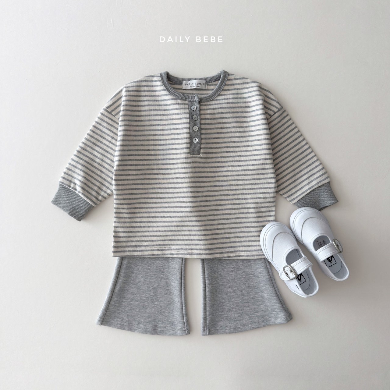Dailybebe | Striped Henley Neck Tee