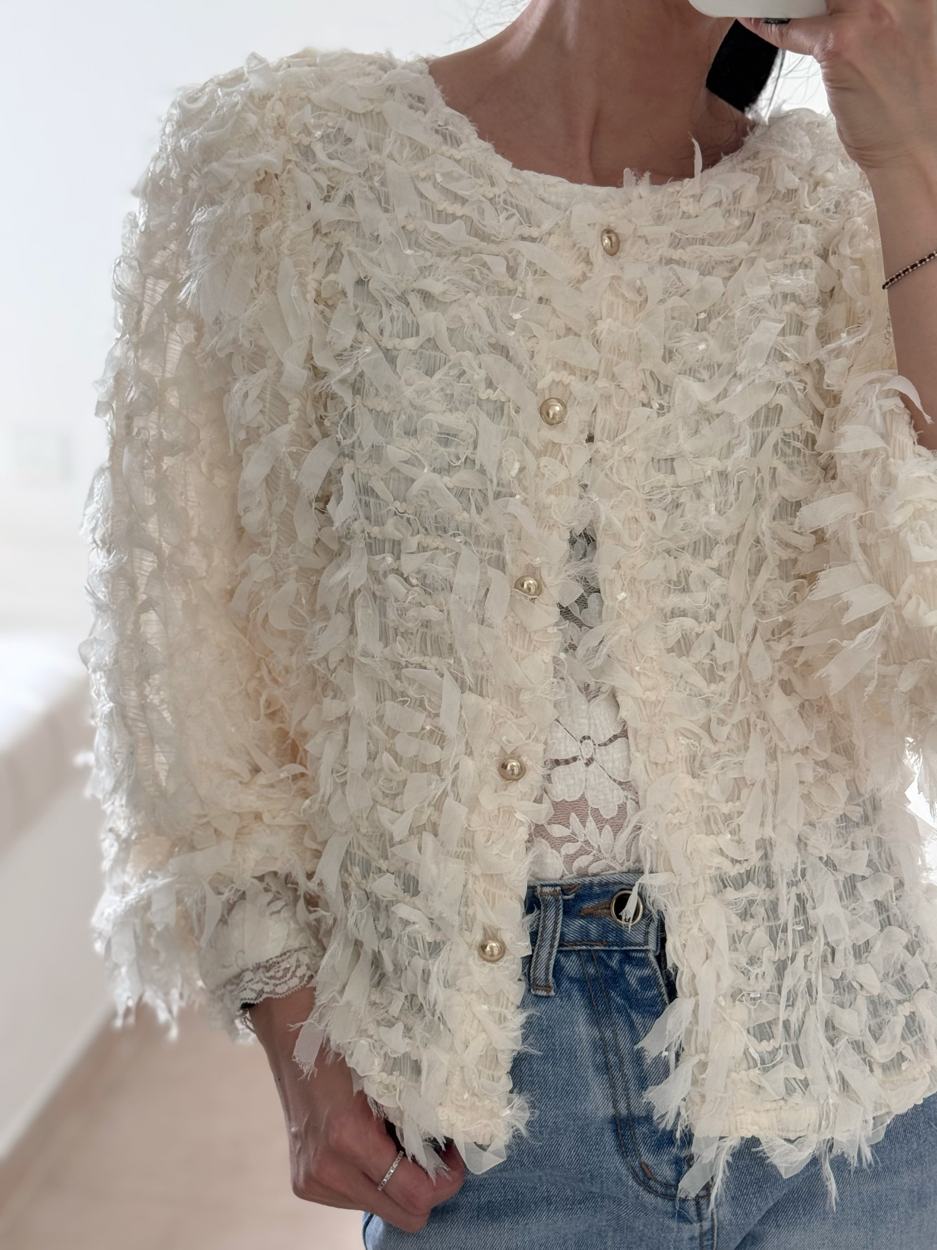 Elegant chiffon lace ribbon cardi