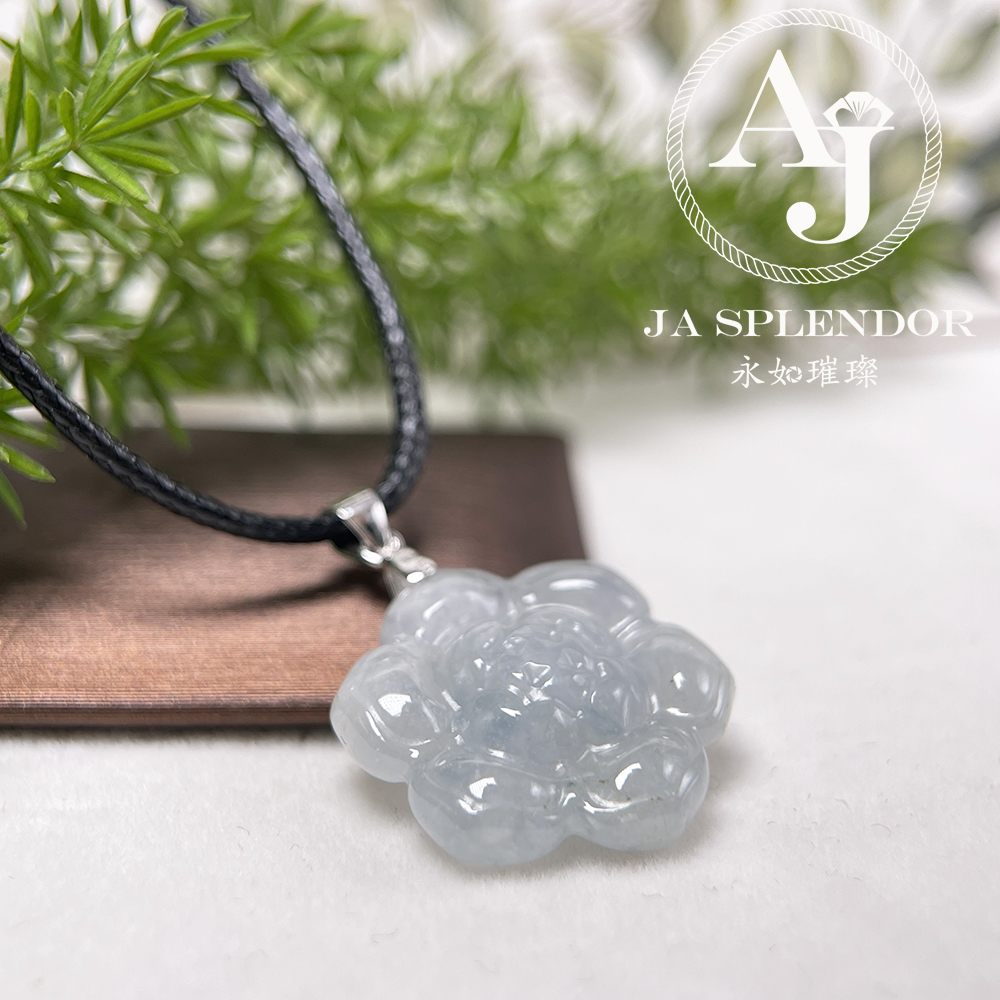 JN-851 天然翡翠A玉-冰糯花開富貴純銀吊墜