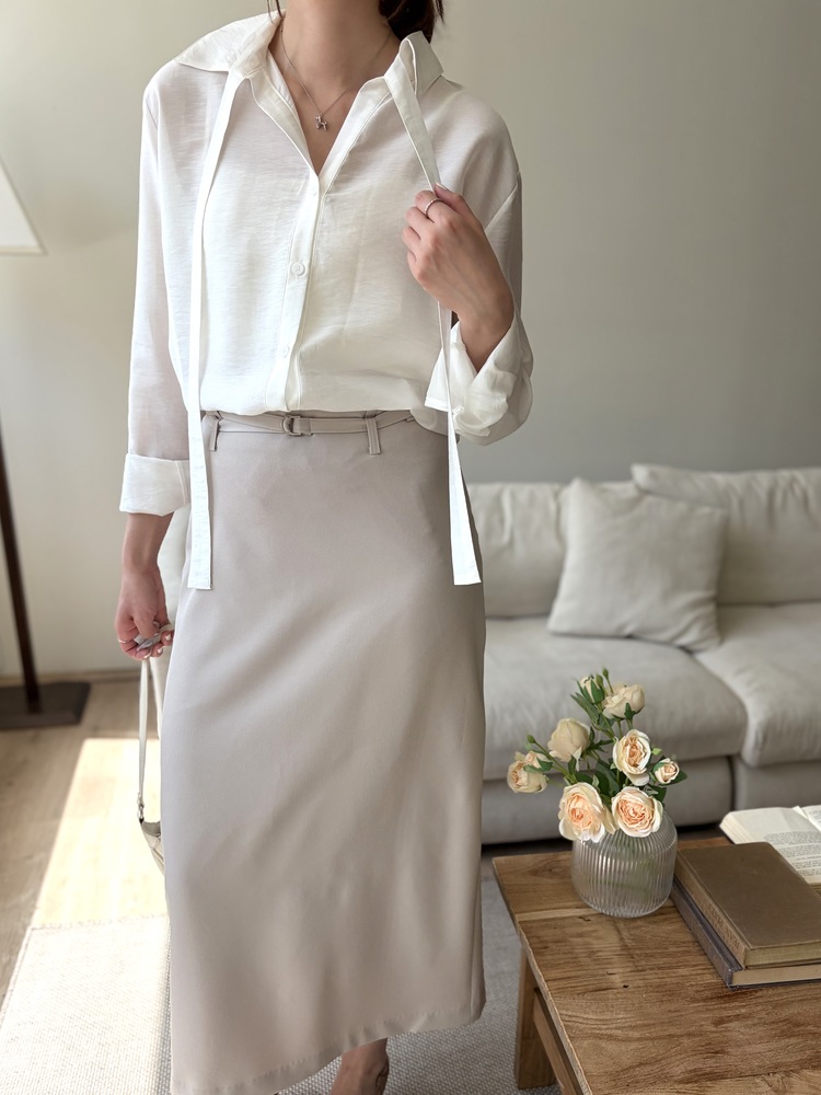 Colette Layered Belted Skirt (Light Beige)