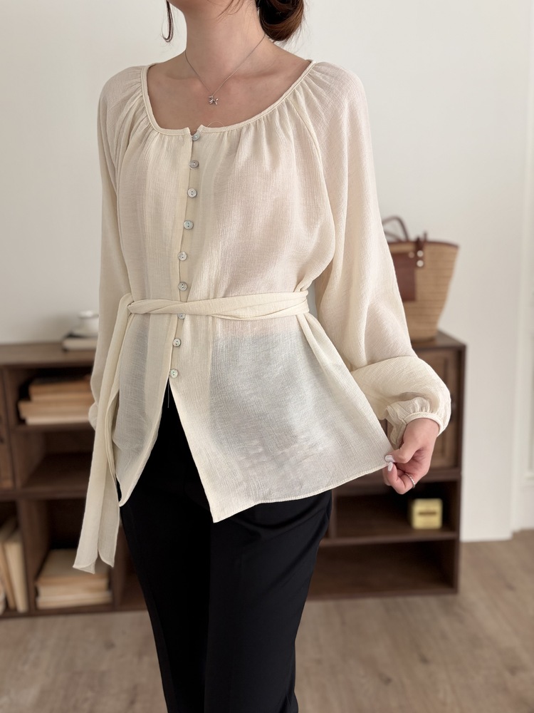 Eloise Tie-Neck Blouse (Cream)