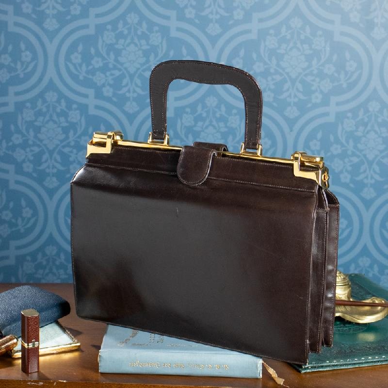 C.a. 1950-60s Chocolate Brown Golden Accent Double-Sided Large Leather Briefcase from Canada(MT664)