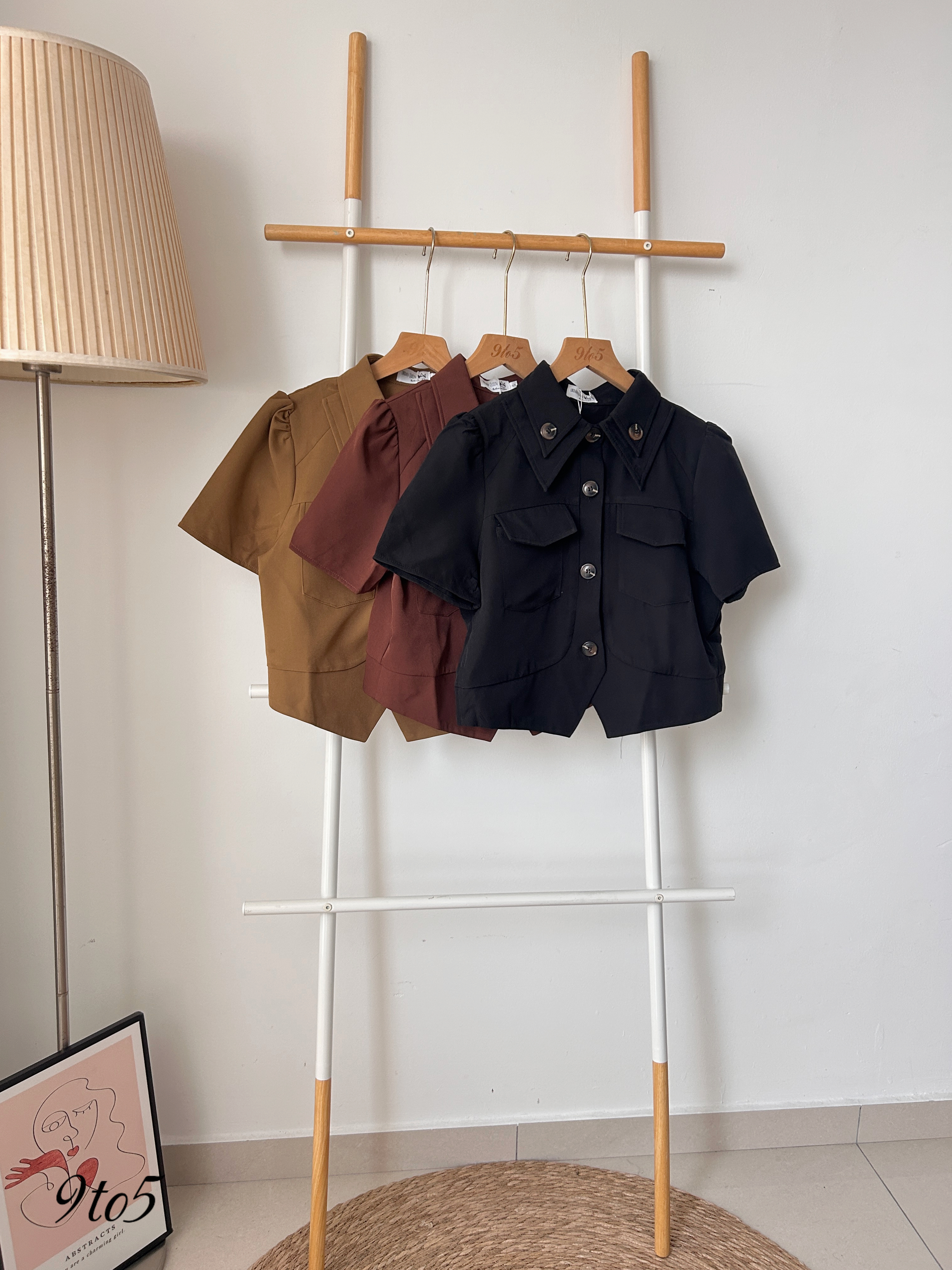 T4057 Puff Sleeve Button Top - 3 Colors 