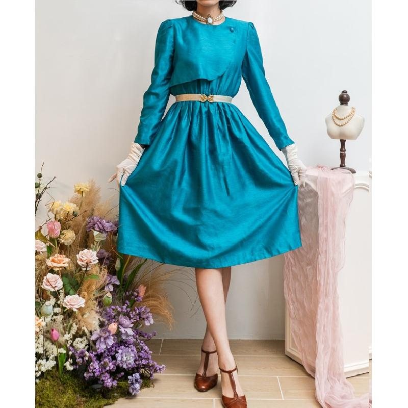 Vintage Japanese Miss Onward Silky Blue Evening Dress(MT1608-84)