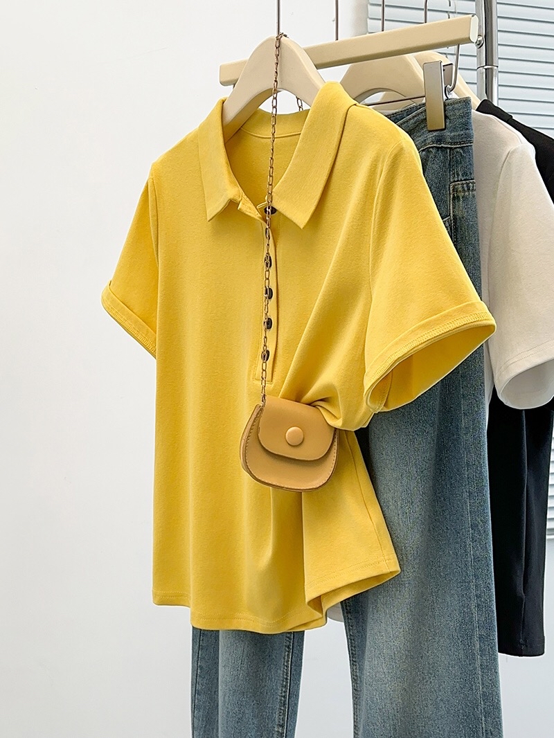 B163(6506) 韩版爆款气质半钮POLO翻领百搭6色上衣