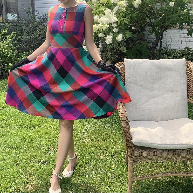 (Sold out)1950s Inspired Merry Check Summer Swing Dress - Limited （FM146）