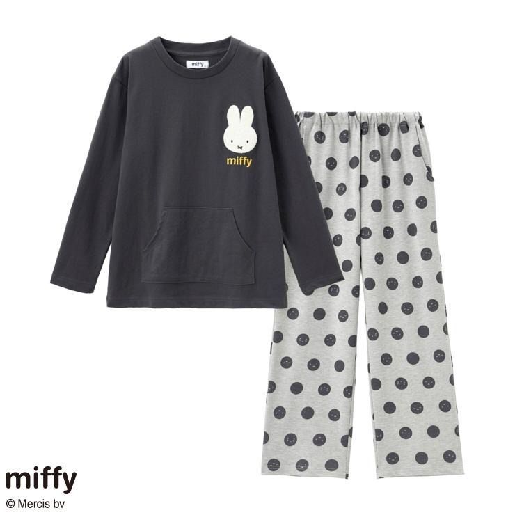 MIFFY 女裝家居睡衣套裝 春天款 黑色上衣 灰色波點褲