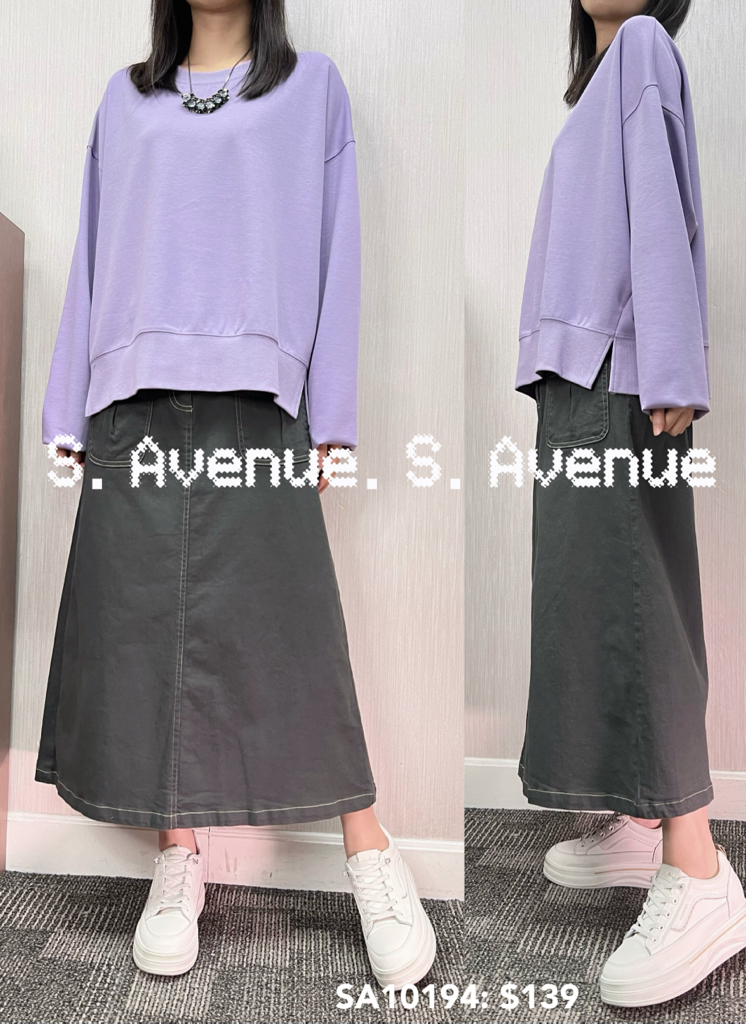 SA10194: 長袖淨色側開叉tee