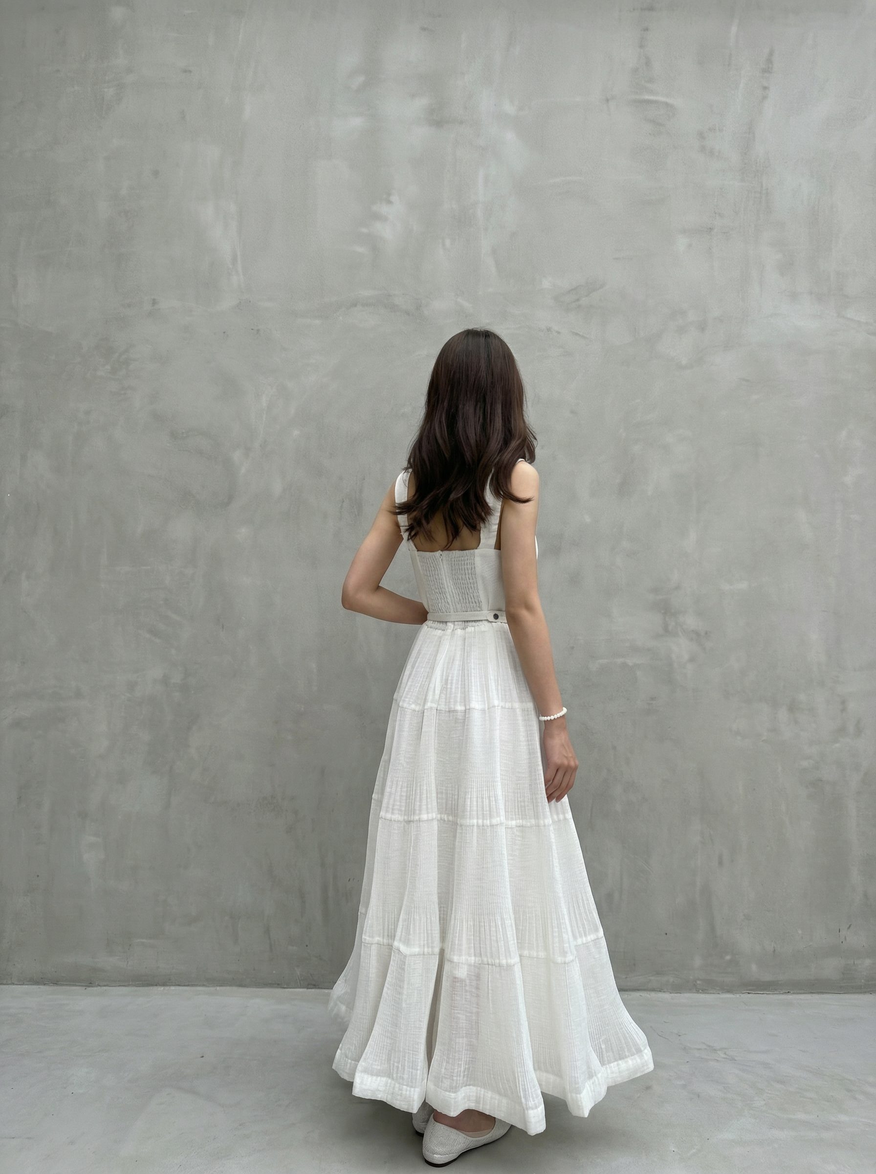 優雅白色連腰帶連衣裙(蕾絲花腰帶需另外購買)