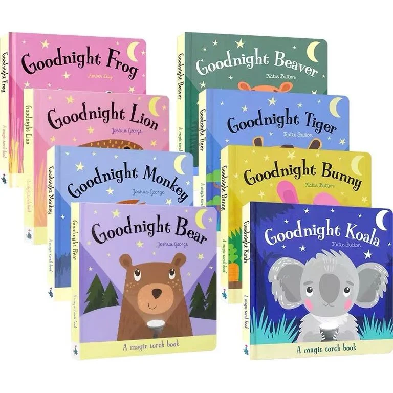 Magic Torch Book Goodnight 動物趣味互動手電筒紙板書 | 6 books | Frog + Lion + Bear + Bunny + Monkey + Tiger