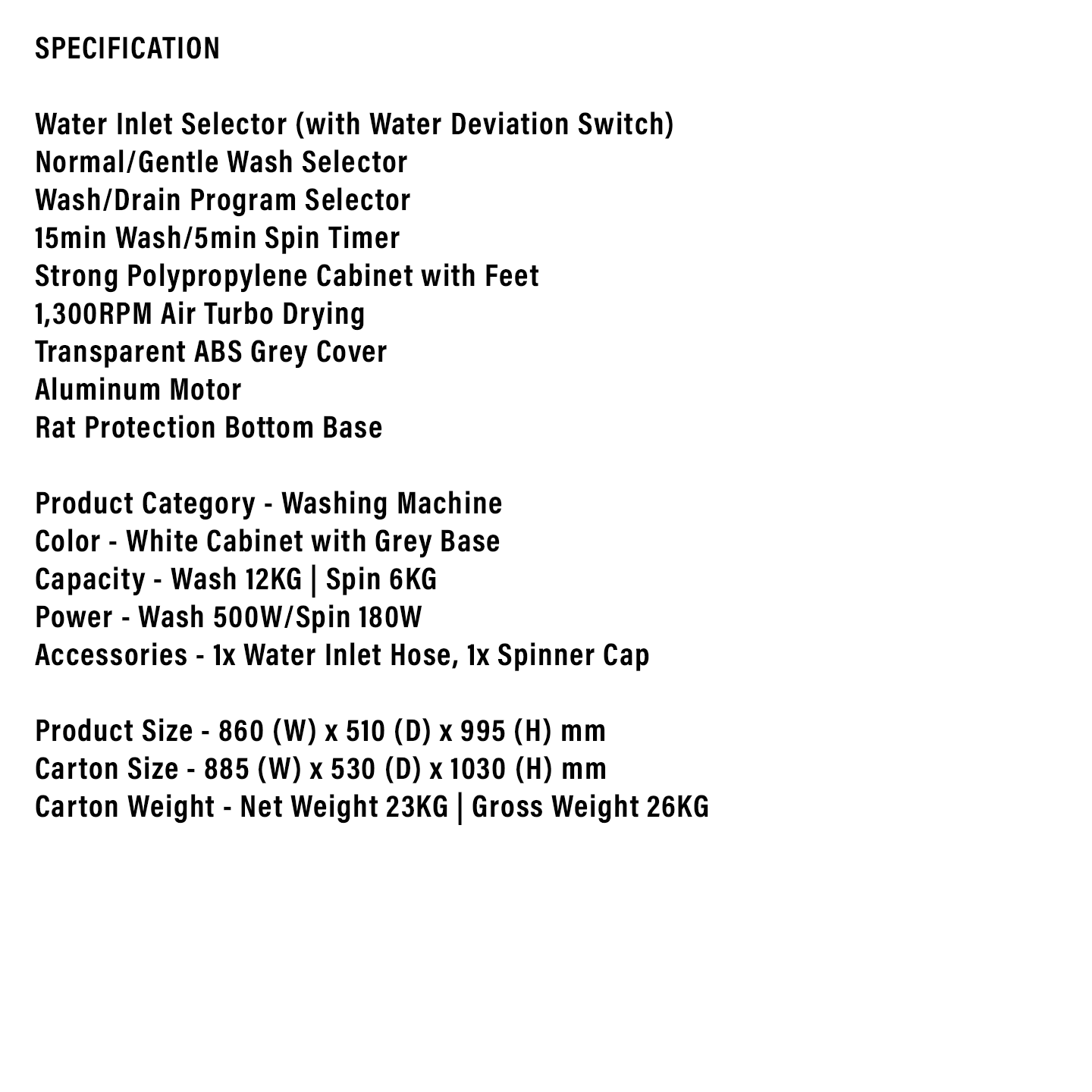 Faber 12kg Semi-Auto Washing Machine FWN SM120GR